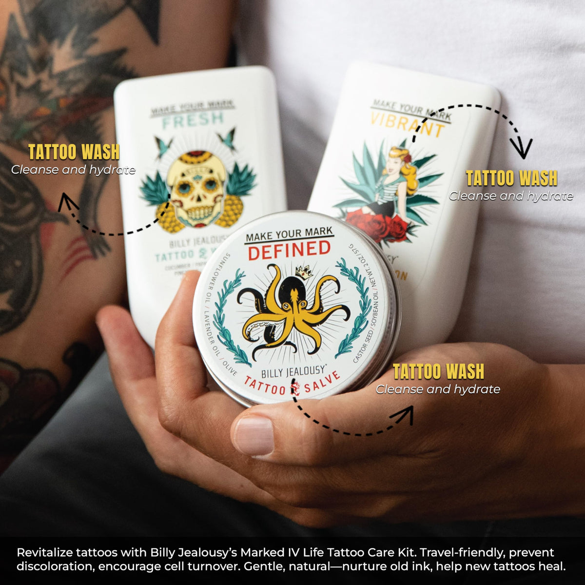 Black Billy Jealousy Marked IV Complete Tattoo Care Kit, Make Your Mark Defined, Fresh and Vibrant, Includes Aftercare Ink Salve, Brightening Soap and Moisturizing Tattoo Lotion