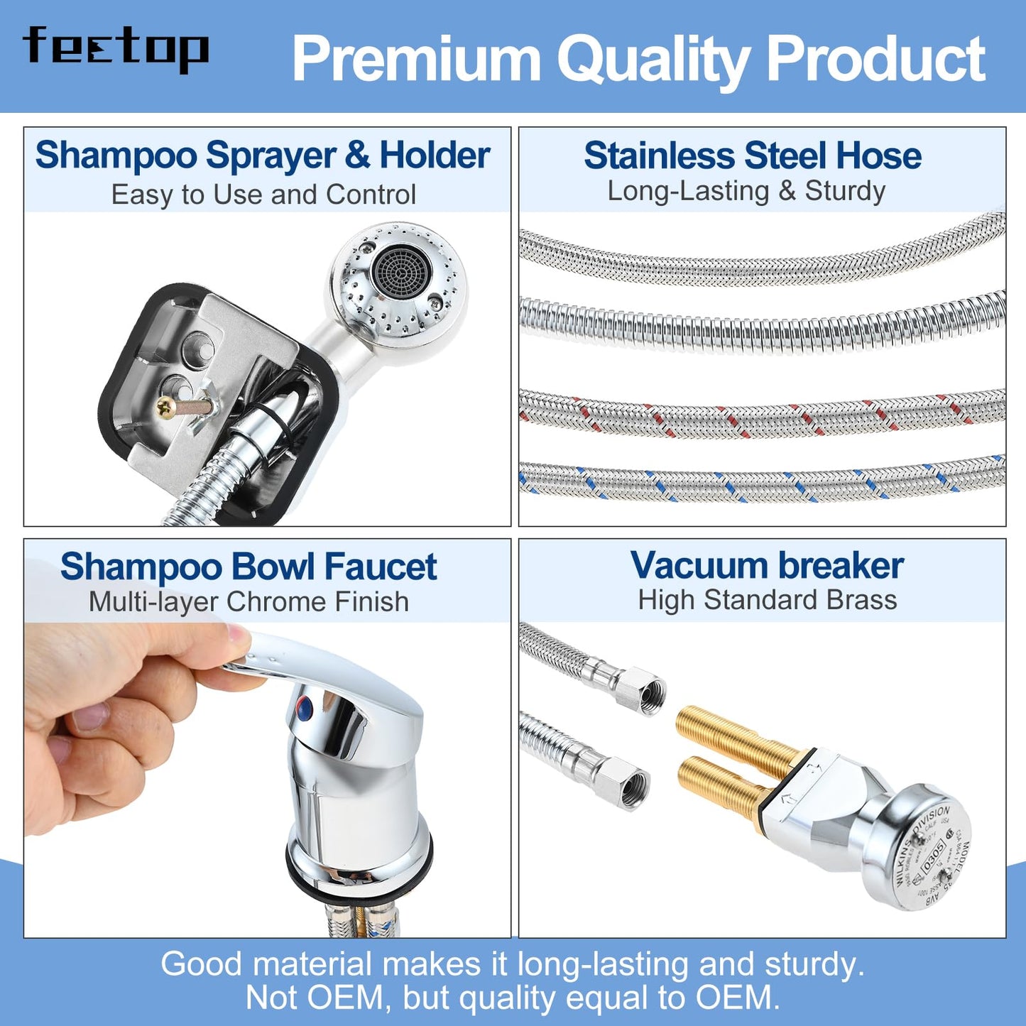 White Smoke Salon Shampoo Bowl Vacuum Breaker Kit & 1/4" Shampoo Bowl Sprayer Hose Kit with Hair Brush - Hair Salon Sink Sprayer Hose Replacement Set for Sink Shampoo Bed (11 Pcs)
