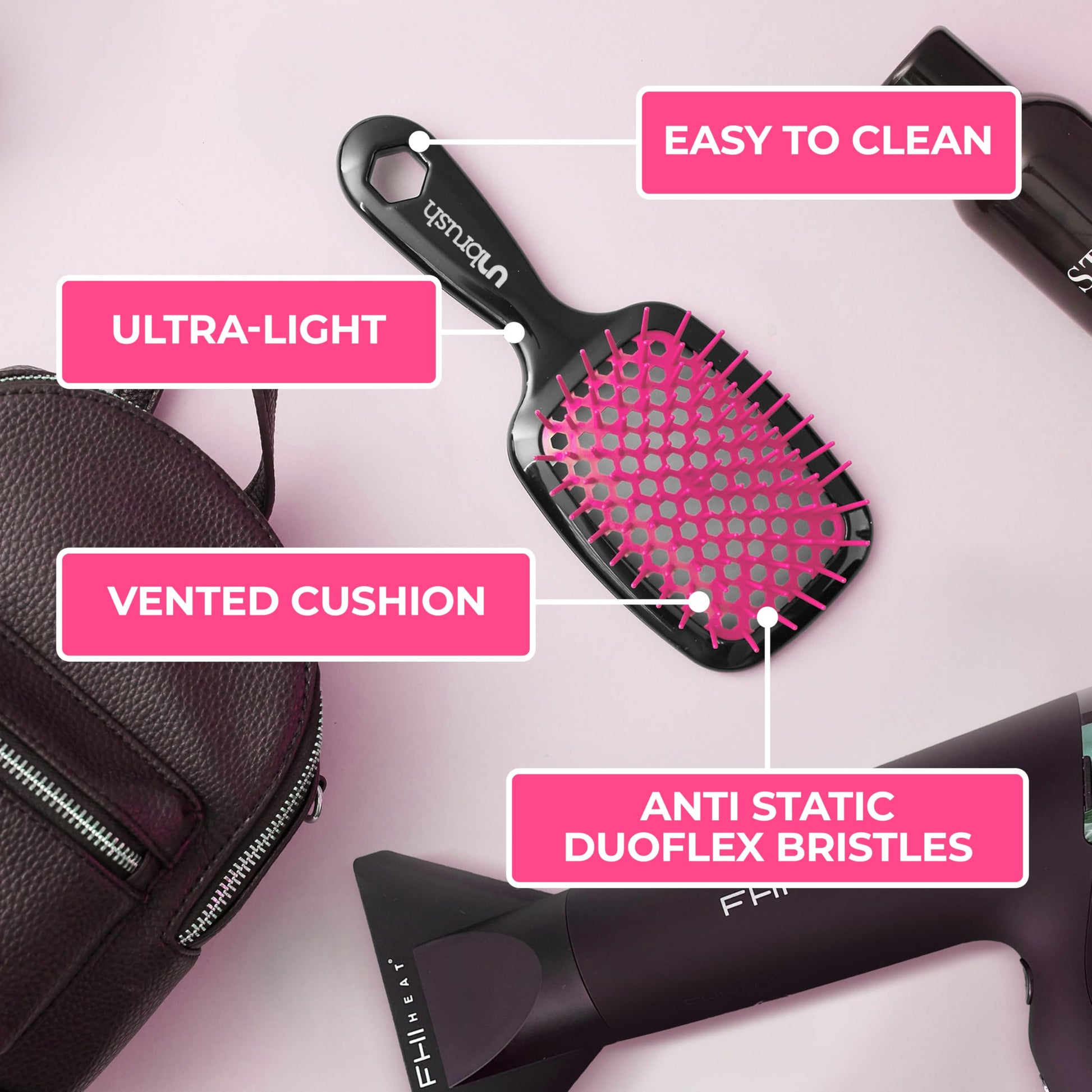Light Gray FHI Heat UNbrush Detangling Brush for Pain-Free Brushing on All Wet or Dry Hair Types — Durable DuoFlex Anti-Static Bristles, Lightweight Handle, Vented Hair Brush, Cherry Blossom