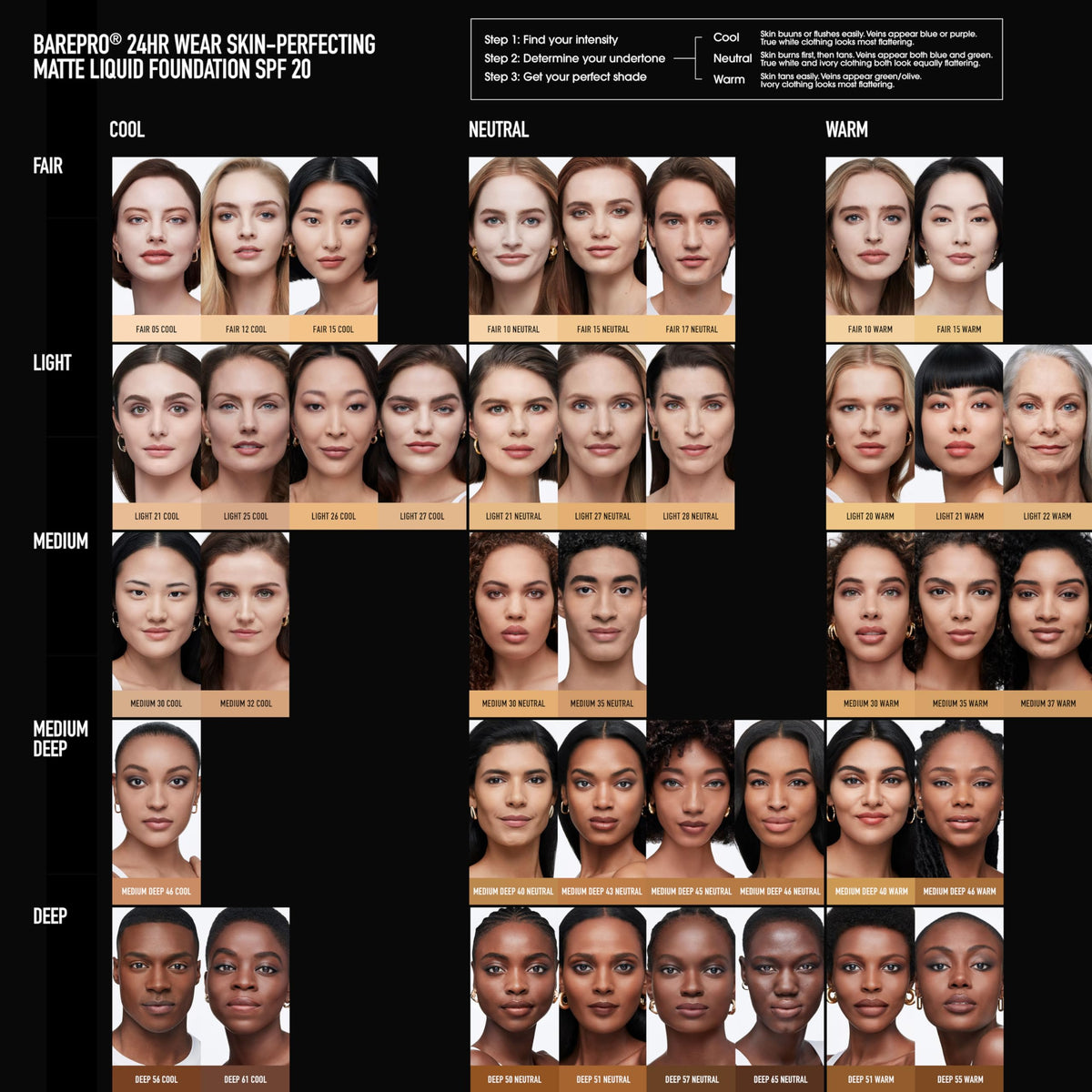 Black bareMinerals BAREPRO Matte Liquid Foundation, SPF 20, Deep 50N, 1 oz