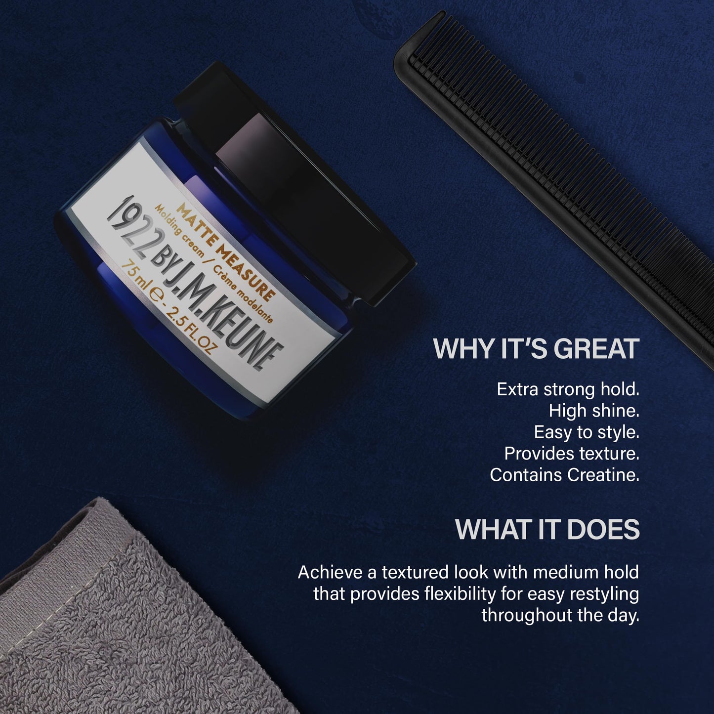 Black 1922 by J.M. Keune Matte Measure, Medium Hold & Matte Finish Molding Cream for Men, 2.5 Fl Oz