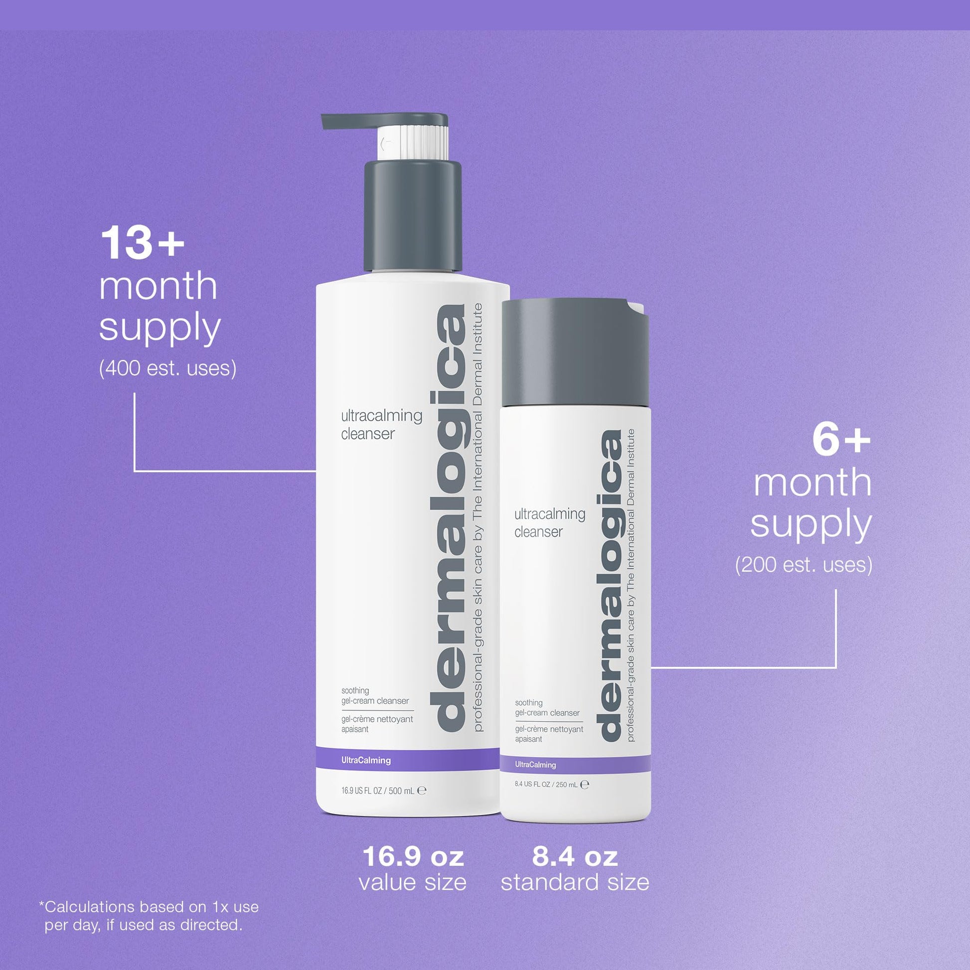 Medium Purple Dermalogica Ultracalming Cleanser, Gentle Face Wash for Sensitive Skin - Calms and Cools Redness and Discomfort, PH balanced, Non- Foaming, Gel Cream Type, 8.4 Fl Oz