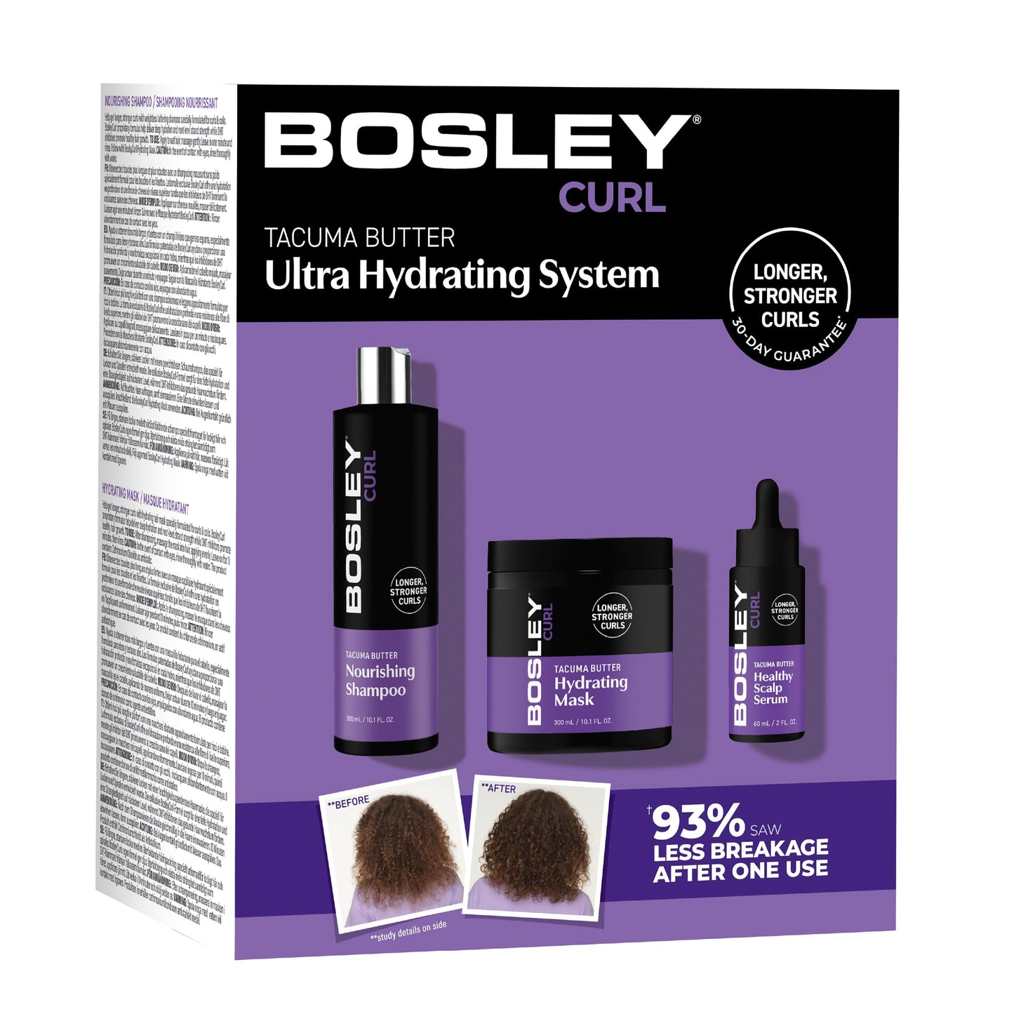 Light Slate Gray Bosley Curl Ultra Hydrating System – 3-Step Anti-Thinning Regimen with Shampoo, Hydrating Mask & Scalp Serum – Tacuma Butter, Biotin, Saw Palmetto & Rosemary – For Curly & Coily Hair