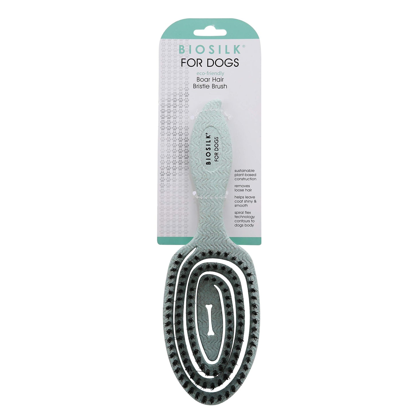 Light Gray BioSilk for Dogs Eco-Friendly Boar Hair Bristle Brush in Mint Green | Easy to Hold Ergonomic Handle Dog Brush for Shedding | Best Pet Brush for Dog Grooming