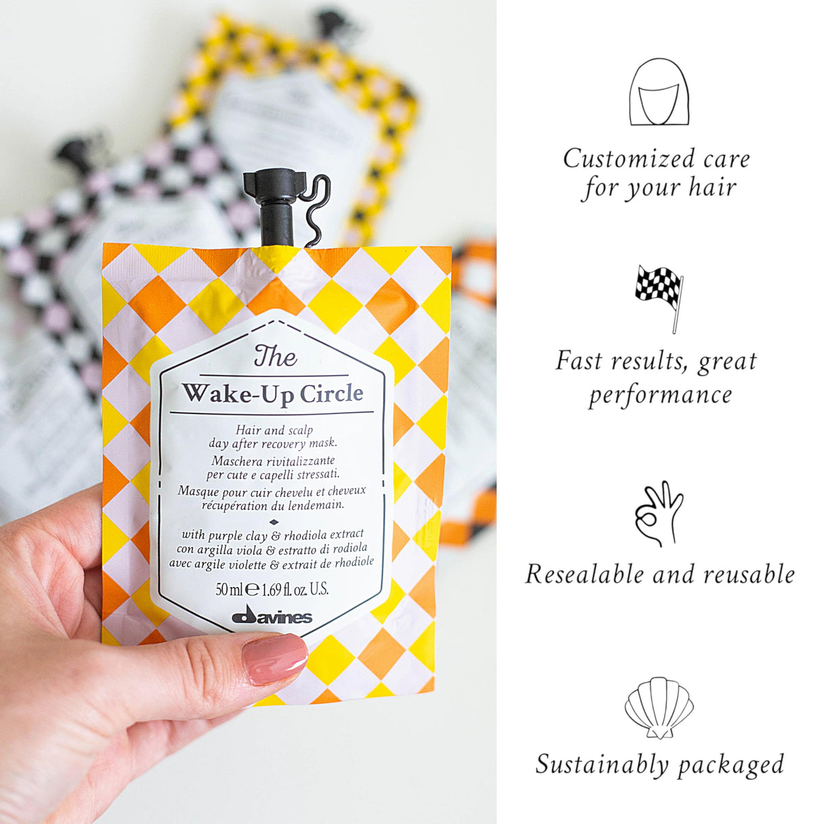 White Smoke Davines The Wake-Up Circle, Invigorating Hair Mask for Stressed Scalp & Hair - Restores Energy, Volume & Tone with Rhodiola Extract - Recovery Treatment for Balance, 1.69 Fl Oz