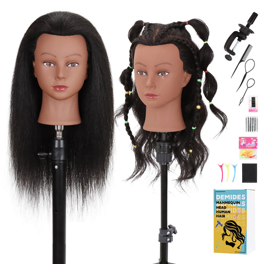 White Smoke Mannequin Head 100% Real Human Hair 16", Mannequin Head Human Hair Cosmetology Doll Head for Hair Styling, Manikin Head for Braiding With Clamp Holder