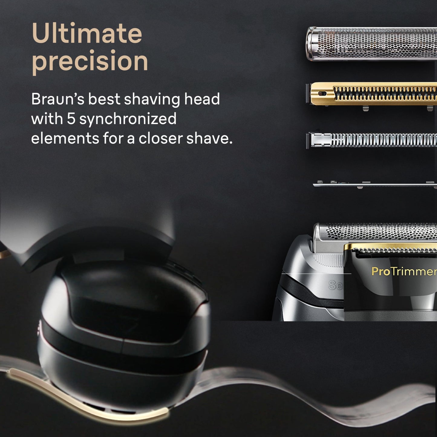 Black Braun Series 9 PRO+ Electric Razor for Men, 5 Pro Shaving Elements and Shave-Preparing ProComfort Head for Closeness & Skin Comfort, 6in1 SmartCare Center, Wet or Dry Shaver, Charging Stand, 9597cc
