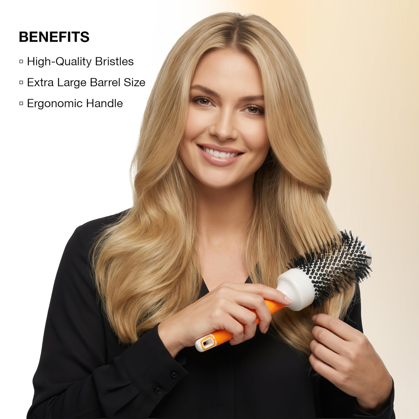 White Smoke GK HAIR Global Keratin Professional Large Thermal Extra Round Brush 43mm Ceramic Coated Barrel Anti Static Frizz Control Blow Drying Styling Detangling for Long Short Curly Tangle Straight Hair Unisex