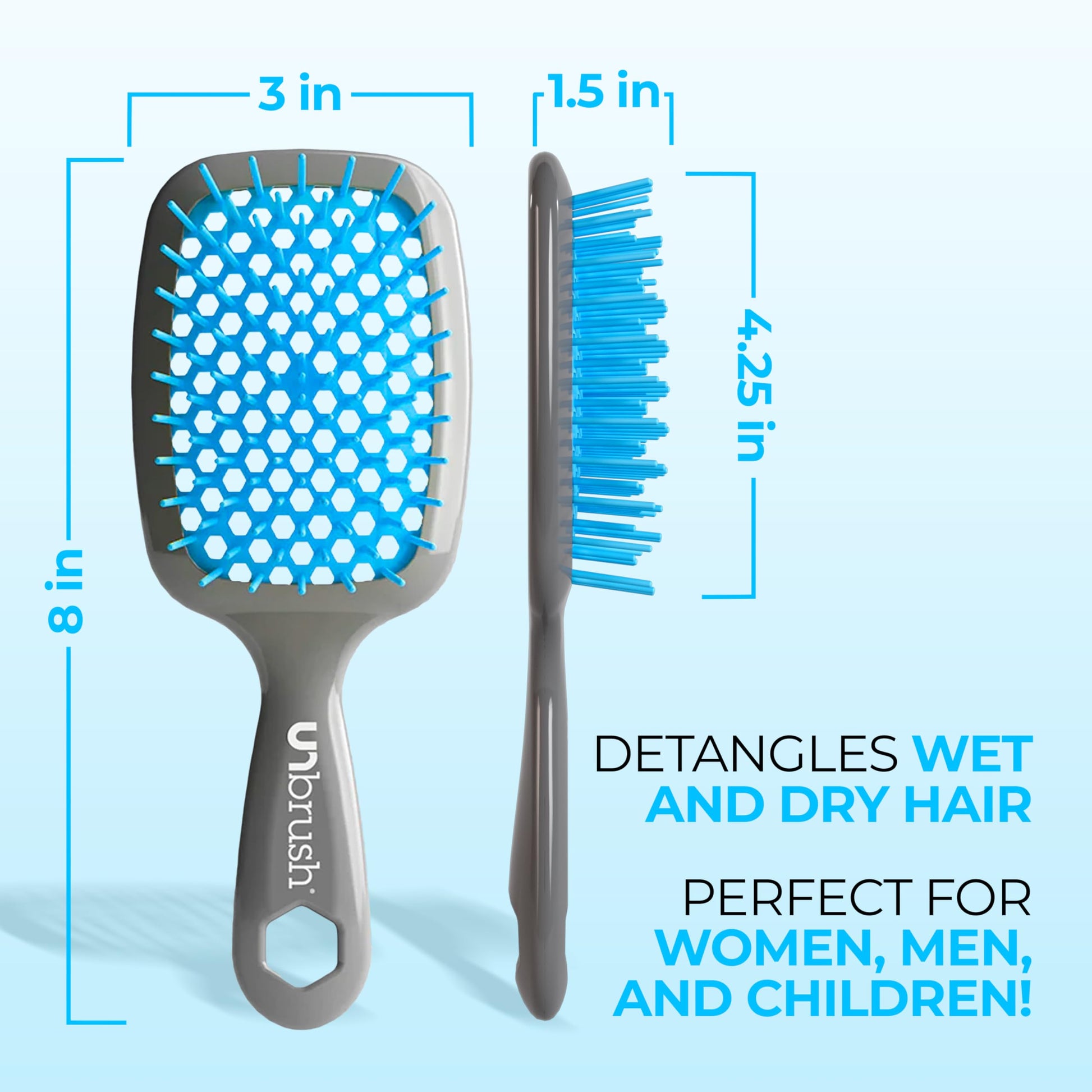 Alice Blue FHI Heat UNbrush Detangling Brush for Pain-Free Brushing on All Wet or Dry Hair Types — Durable DuoFlex Anti-Static Bristles, Lightweight Handle, Vented Hair Brush, Light Blue/Grey