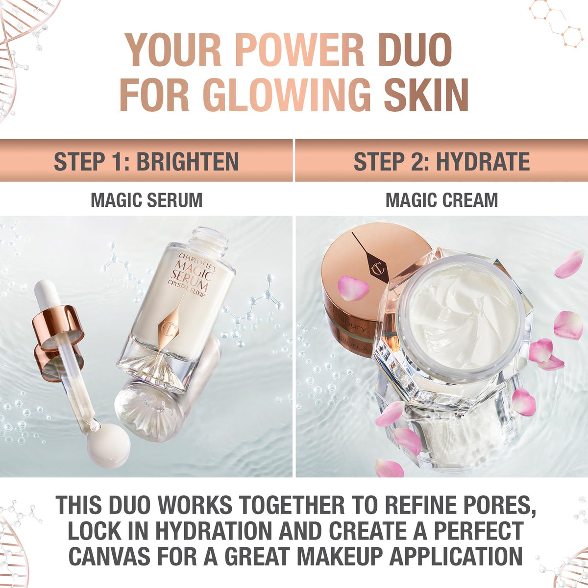 White Smoke Charlotte Tilbury Iconic Magic Skin Duo - Hydrating Face Serum & Moisturizer Skincare Set for Glowing Skin
