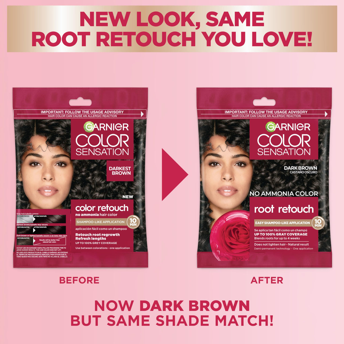 Light Pink Garnier Color Sensation Root Retouch, Demi Permanent Hair Dye for Roots with 100% Gray Coverage and No Ammonia, Dark Brown Hair Dye 4.0, Pack of 6 (Packaging May Vary)