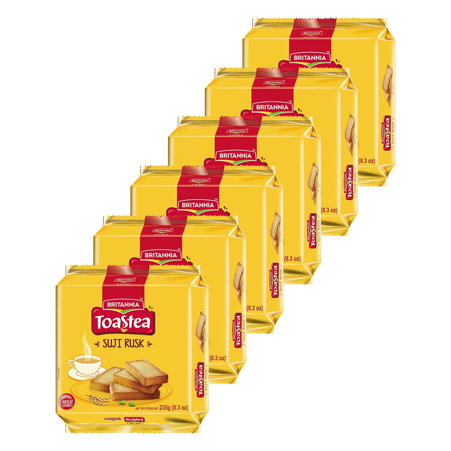 White Smoke Britannia Toastea Suji Rusk 8.28oz (235g) - Biscotte De Semoule - Crispy Tea Time Snack - Crispy Crunchy Toast (Pack of 6)