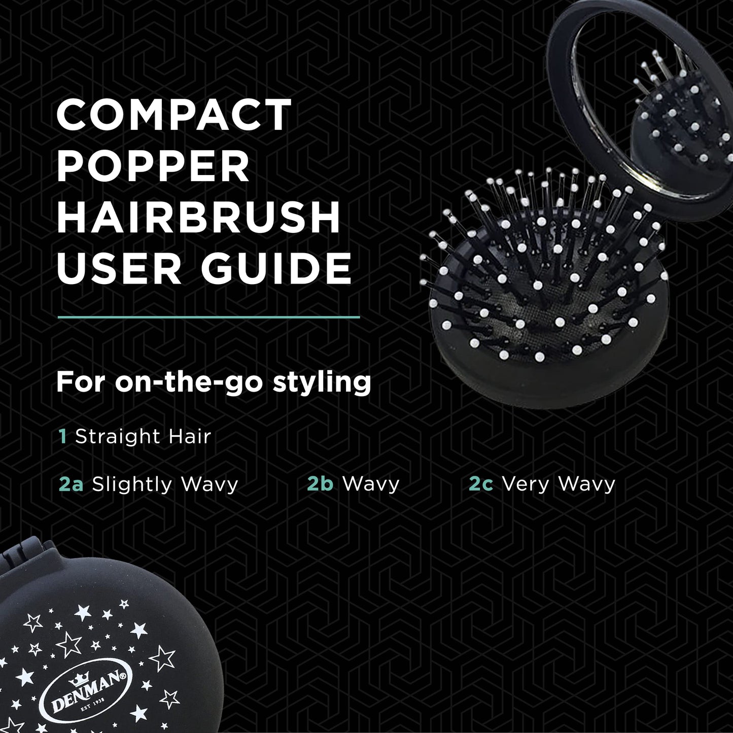 Black Denman D7 Compact Popper Hairbrush, D007EBSR