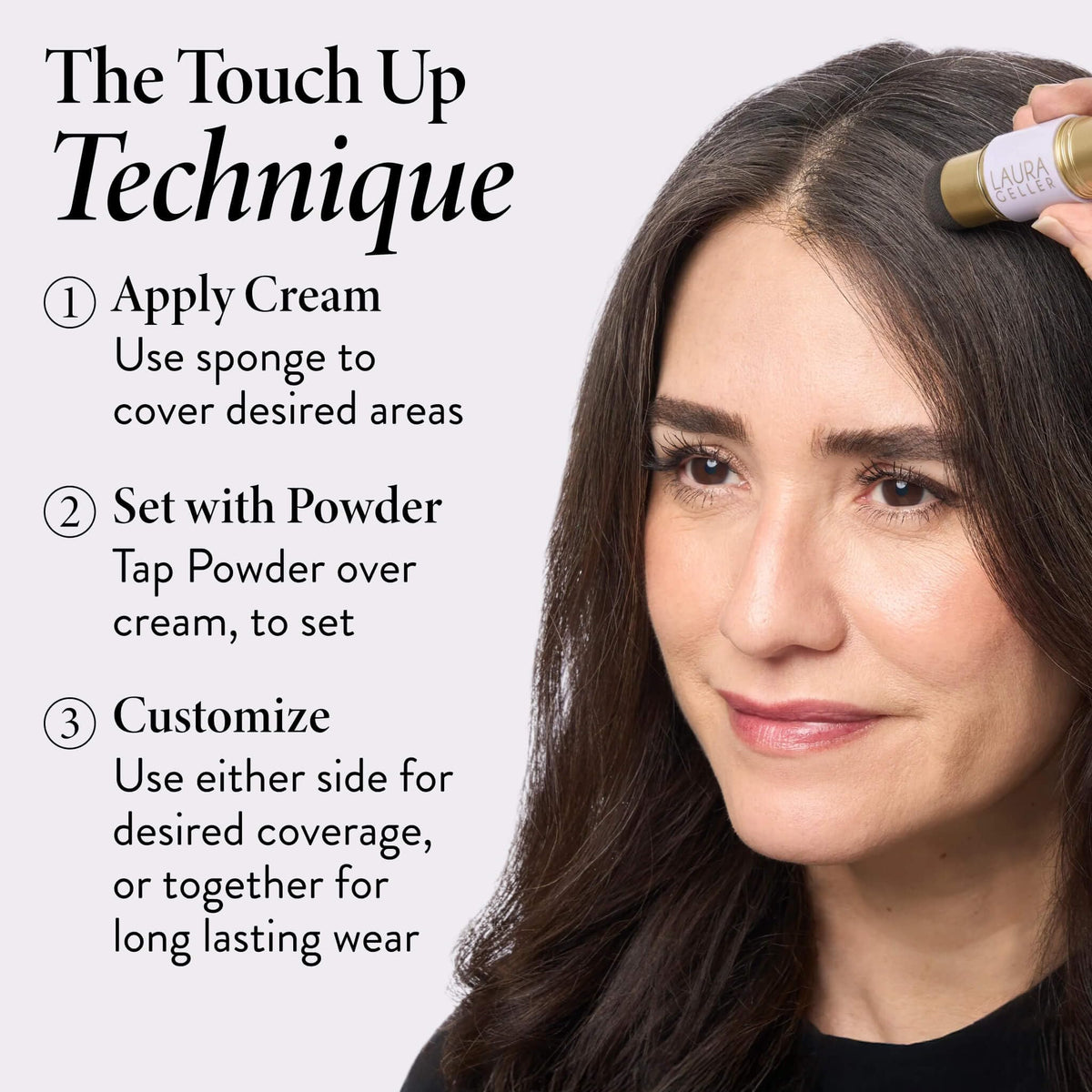 Lavender LAURA GELLER Root Touch-Up Hair & Brows, Root Cover, Medium Brown