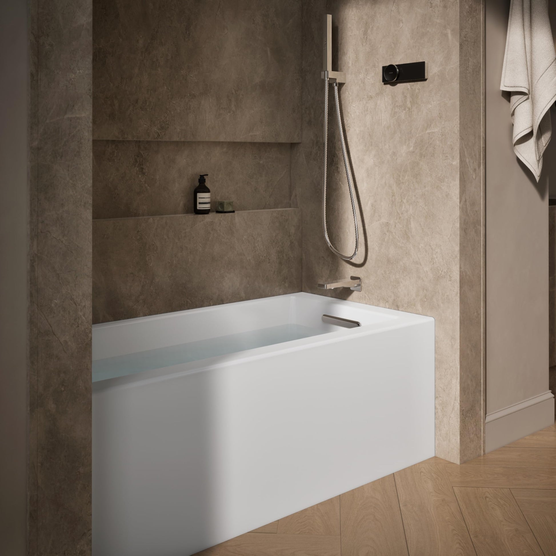 Dark Olive Green Kohler 60" x 30" alcove bath with integral apron, integral flange, and right-hand drain