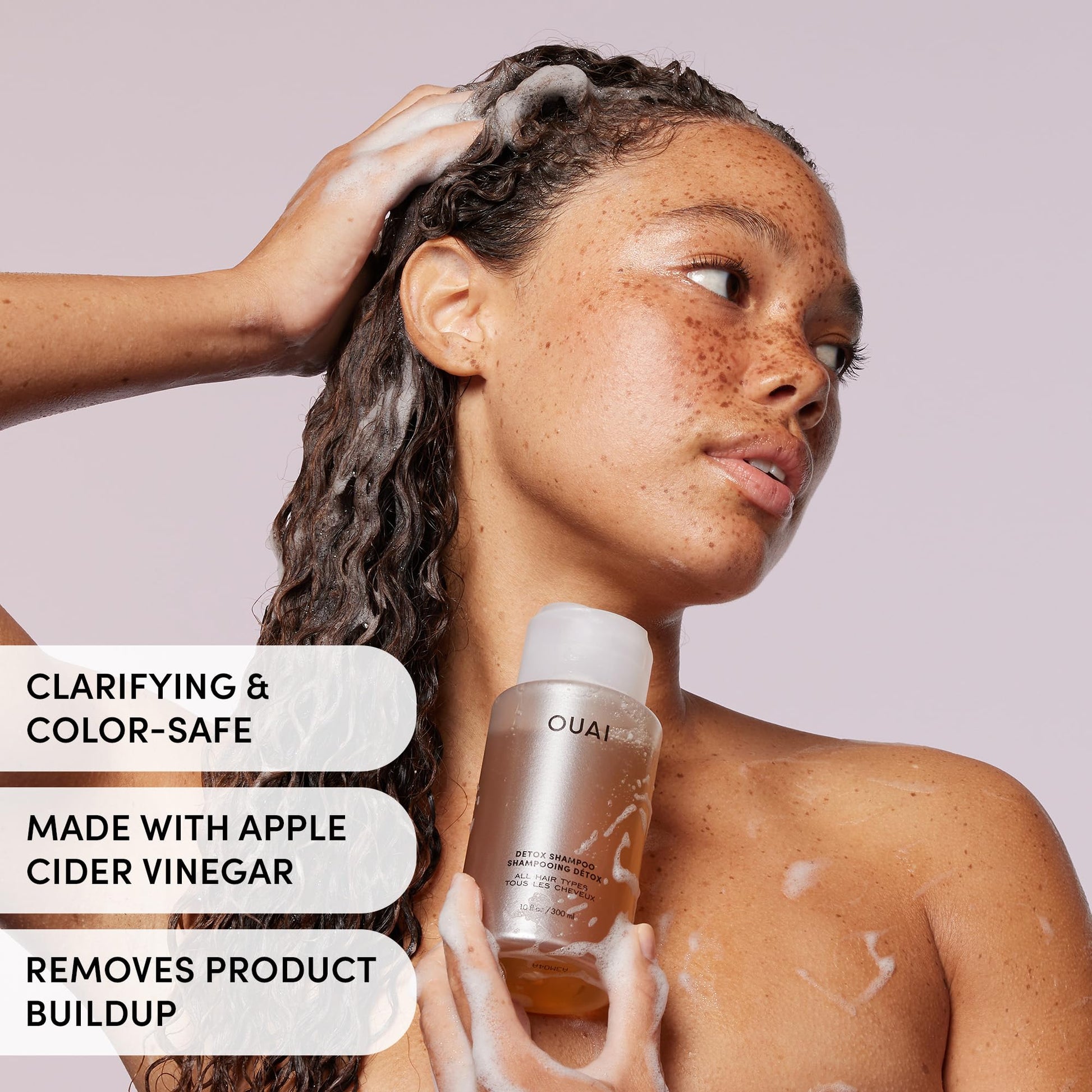 Light Gray OUAI Detox Shampoo - Clarifying Shampoo for Build Up, Dirt, Oil, Product and Hard Water - Apple Cider Vinegar & Keratin for Clean, Refreshed Hair - Sulfate-Free Hair Care (10 oz)