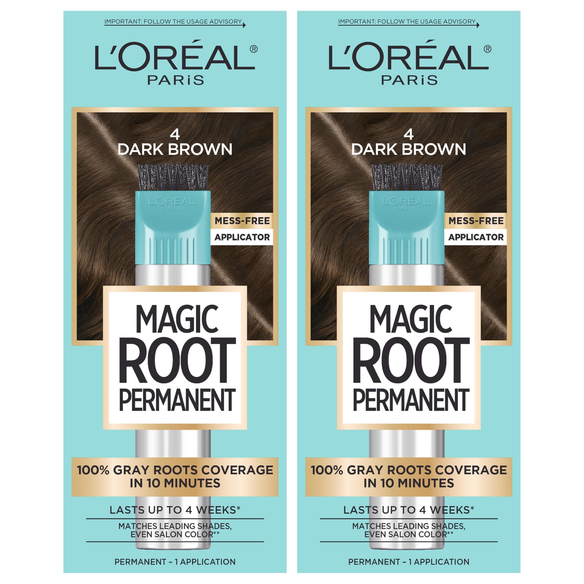 Light Blue L’Oréal Paris Magic Root Permanent Hair Color, 10 Minute Root Coloring Kit with 100% Gray Hair Coverage, 4 Dark Brown, 2 Count