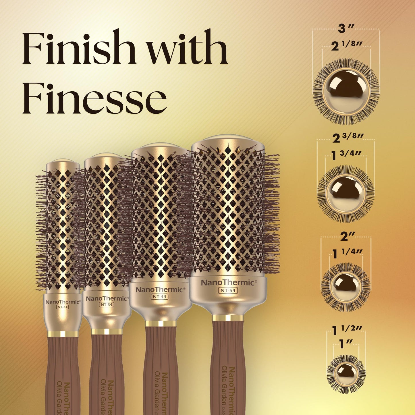 Dark Olive Green Olivia Garden NanoThermic Ceramic + Ion Round Thermal Hair Brush - Not Electrical - Professional Blowout Brush for Normal to Thick Hair, 85-39TF-P2QB 4 Piece