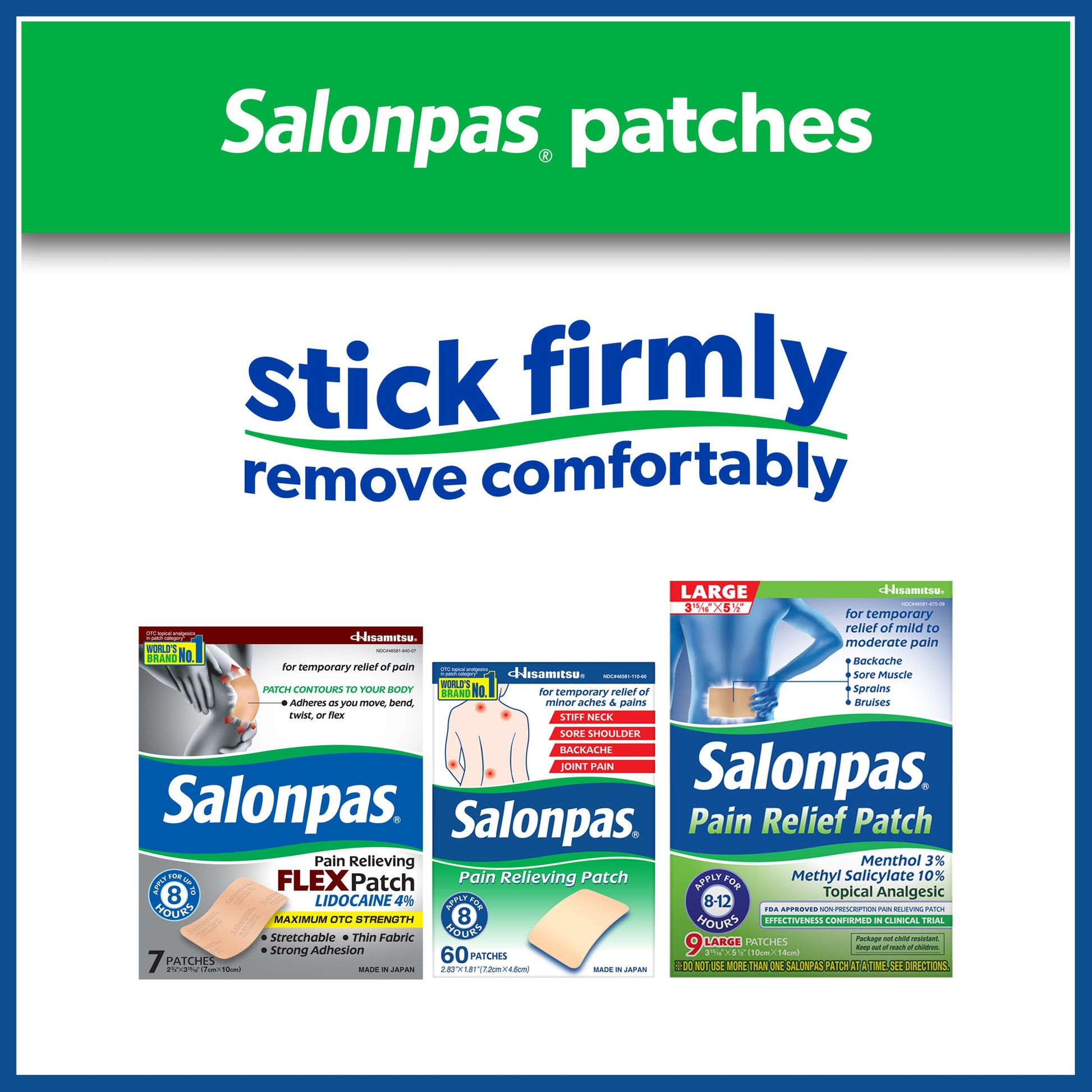 White Smoke Salonpas Pain Relief Patch, 20 Count (Pack of 1), Up to 12 Hours Temporary Relief of Mild to Moderate Pain, Backache, Sore Muscle, Sprains, Bruises