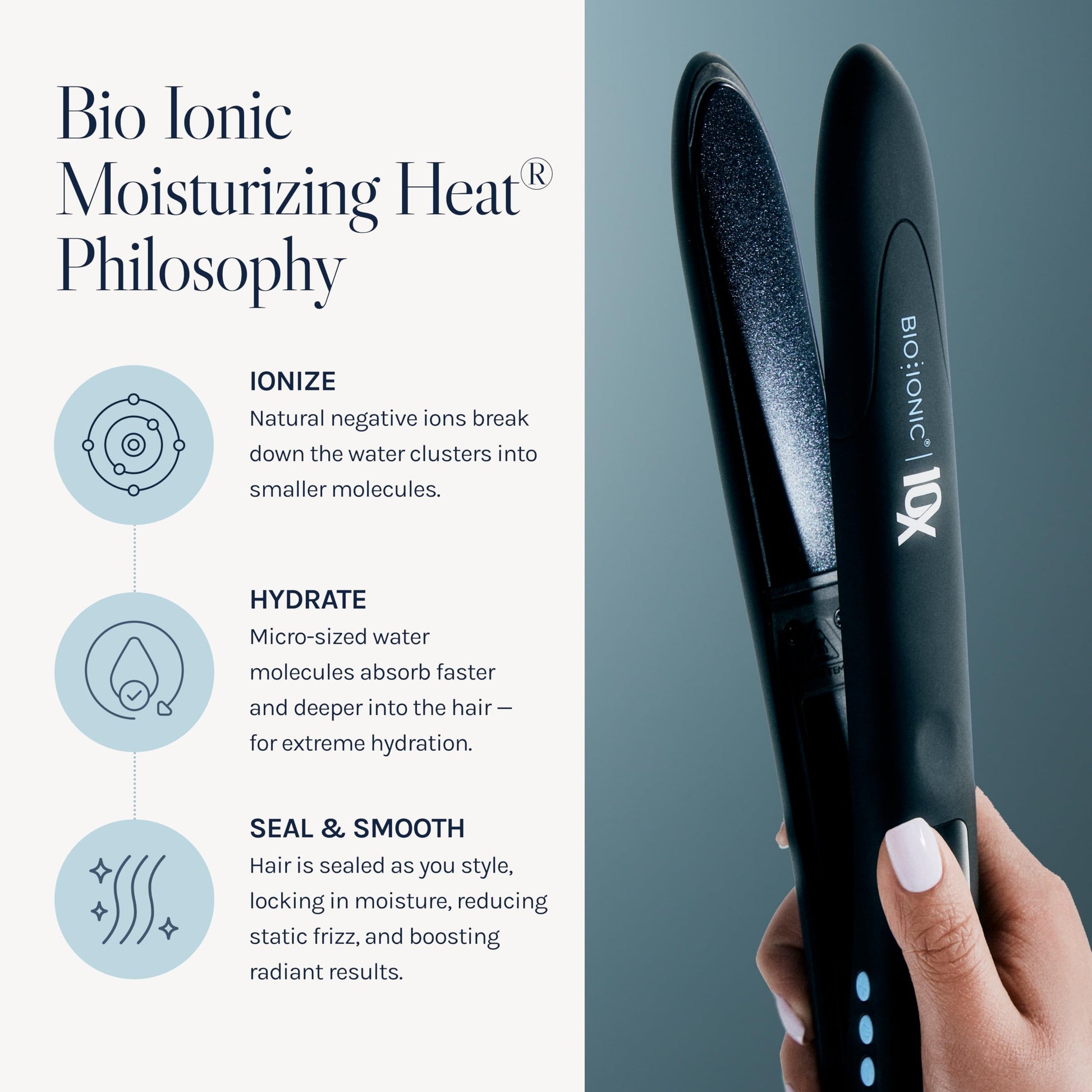 White Smoke Bio Ionic 10X Styling Iron, Hair Straightener with 1" Sonic Vibrating Plates, Flat Iron with Ion Generating Mineral Complex, Versatile Styler for Wavy & Straight Hairstyles, Black