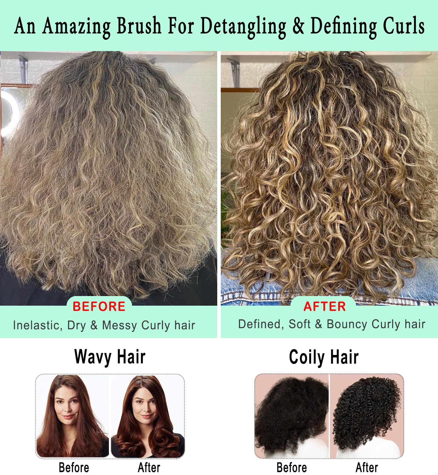 White Smoke Curly Hair Brush Styling Brush 9 Row for Detangling & Defining Curls KTKUDY Hair Brush for Separating, Shaping Curls - Blow-Drying, Styling & Finishing Brush for Wavy, Curly or Coily Hair