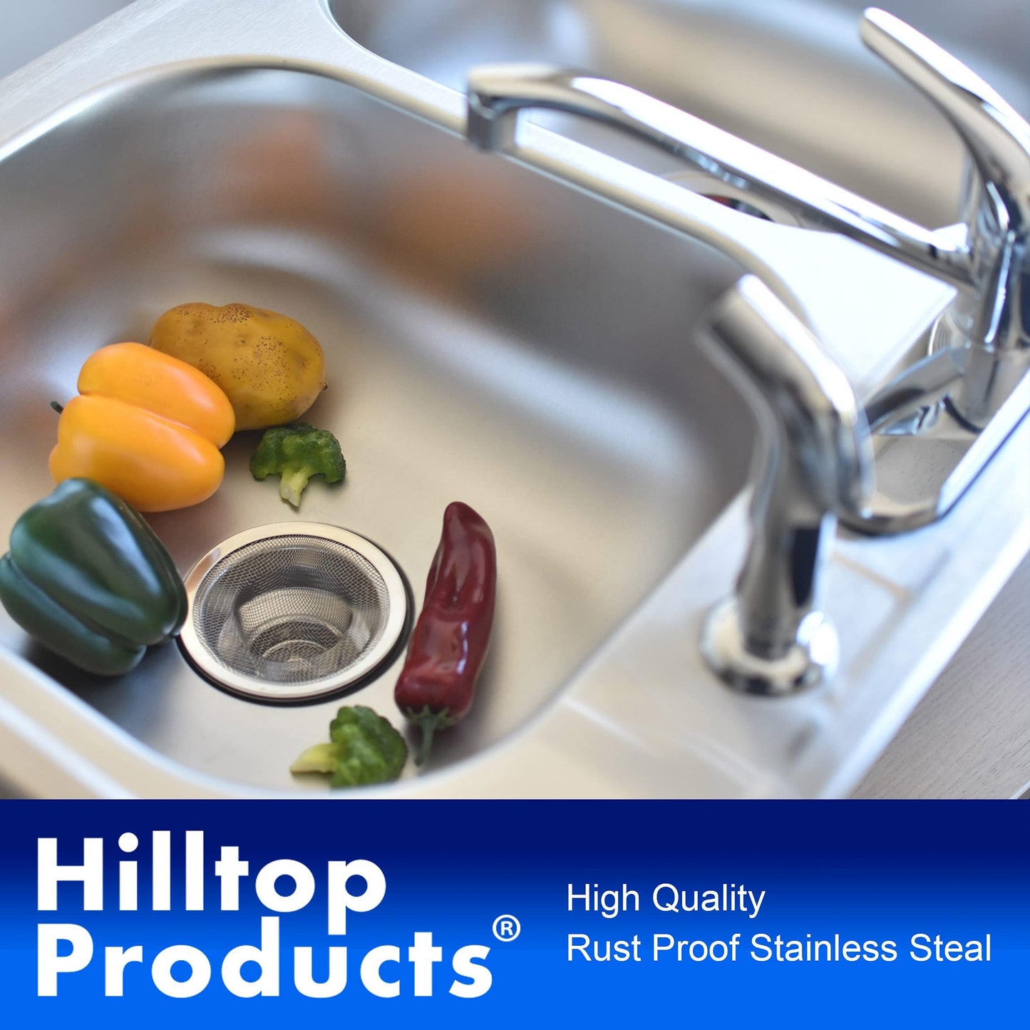 White Smoke 2 Pack - 4.5" Top / 3" Mesh Basket - Kitchen Sink Drain Strainer Stainless Steel Large Food Catcher. Fast Flow and Effective Full Mesh Basket