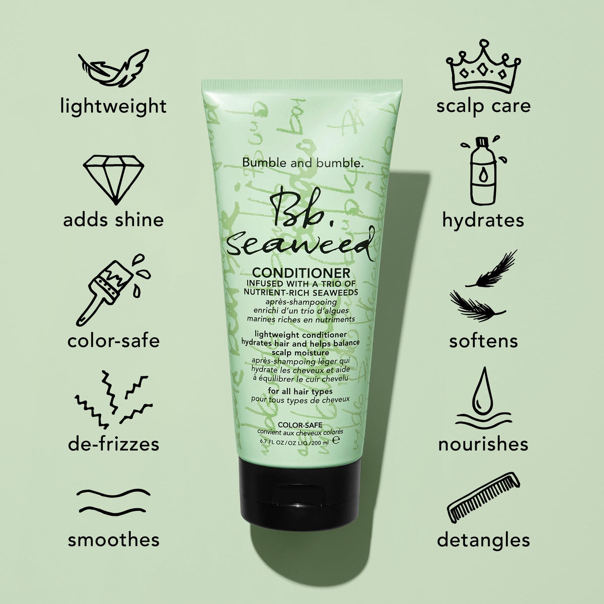 Light Gray Bumble and bumble. Seaweed Nourishing Shampoo + Conditioner Set | For Fine-to-Medium Hair or Daily Washer | Sulfate-Free + Color Safe| Anti Frizz, Color Safe + Detangler