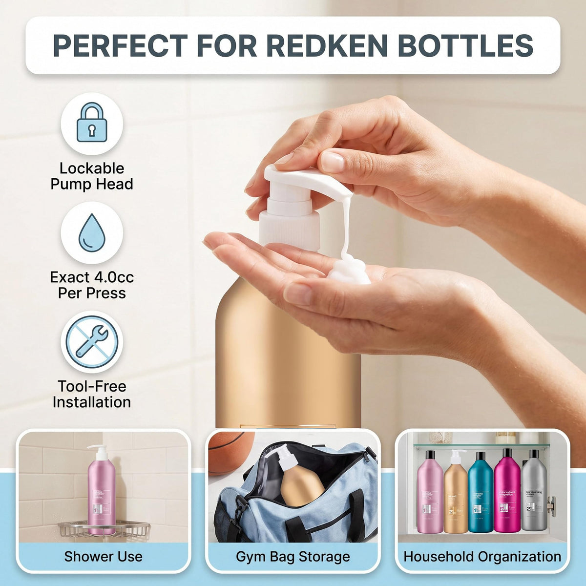 White Smoke 2 Packs Liter Pump Compatible with Redken Shampoo and Conditioner 1 L/33.8 Fl Oz Bottles, Dispensing Liter Pump for Redken 33.8 oz Bottles Replacement Pumps