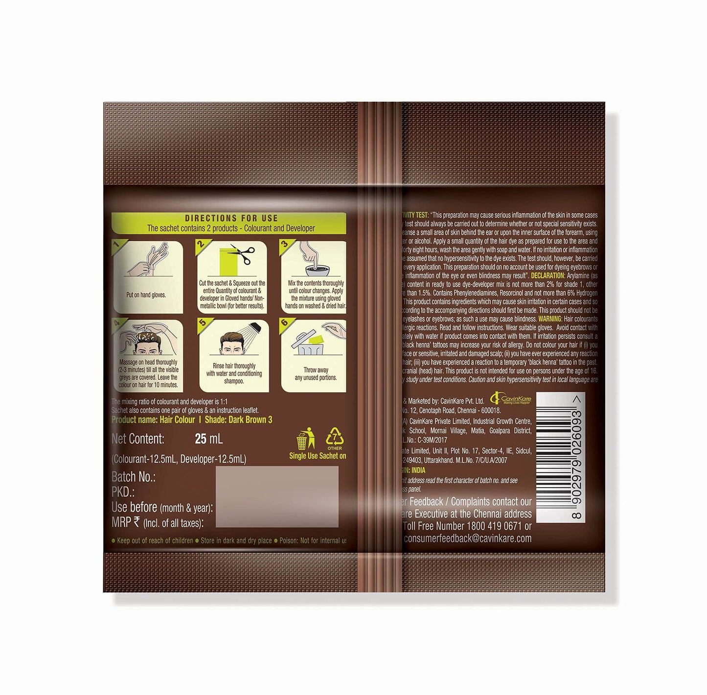 Dim Gray Indica Hair Color - Dark Brown, 25ml Sachet (Pack of 5)