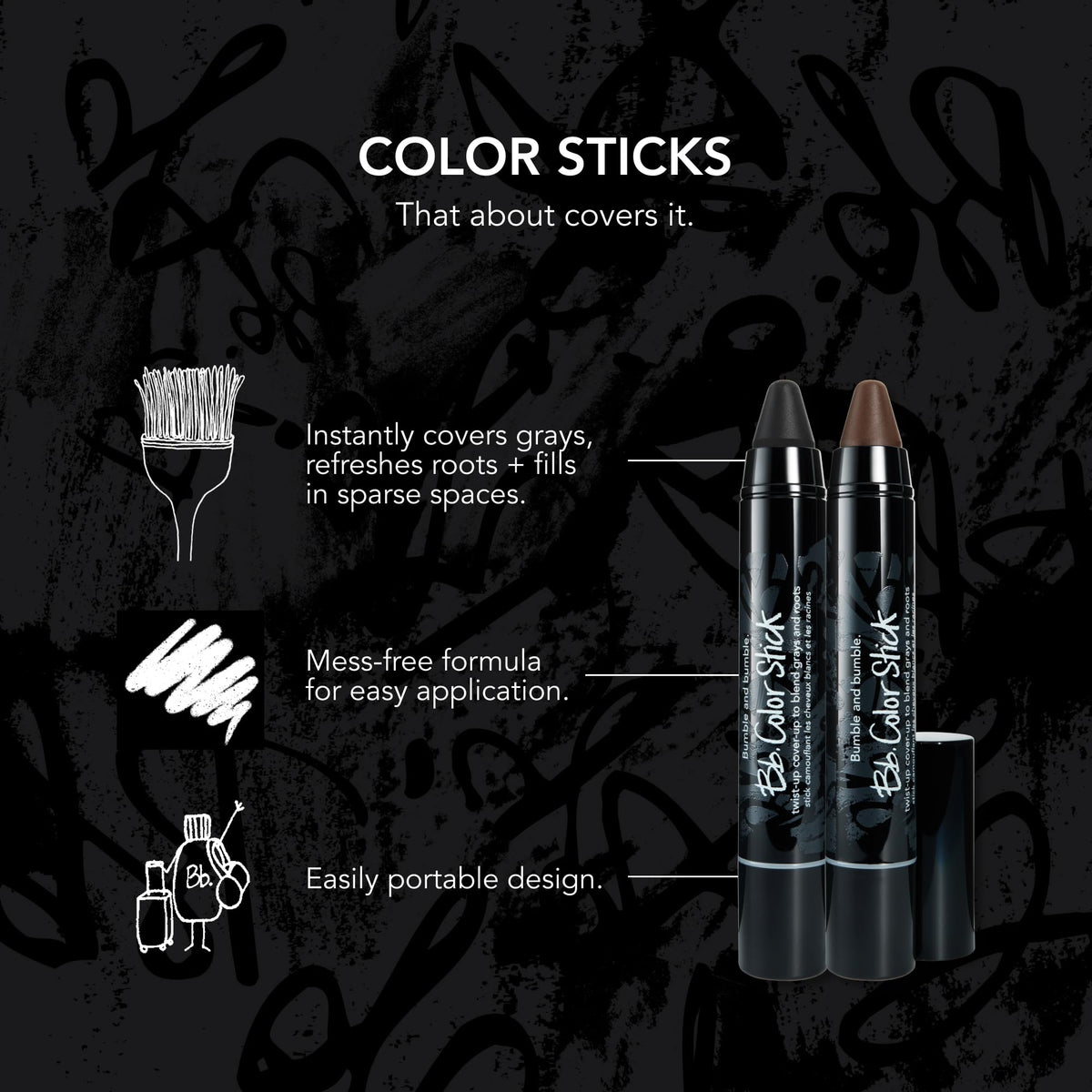 Black Bumble and bumble. Color Stick | Gray Hair + Root Cover Up in Natural Shades | Portable, Mess-Free Twist Up Design | Black, 1 Count