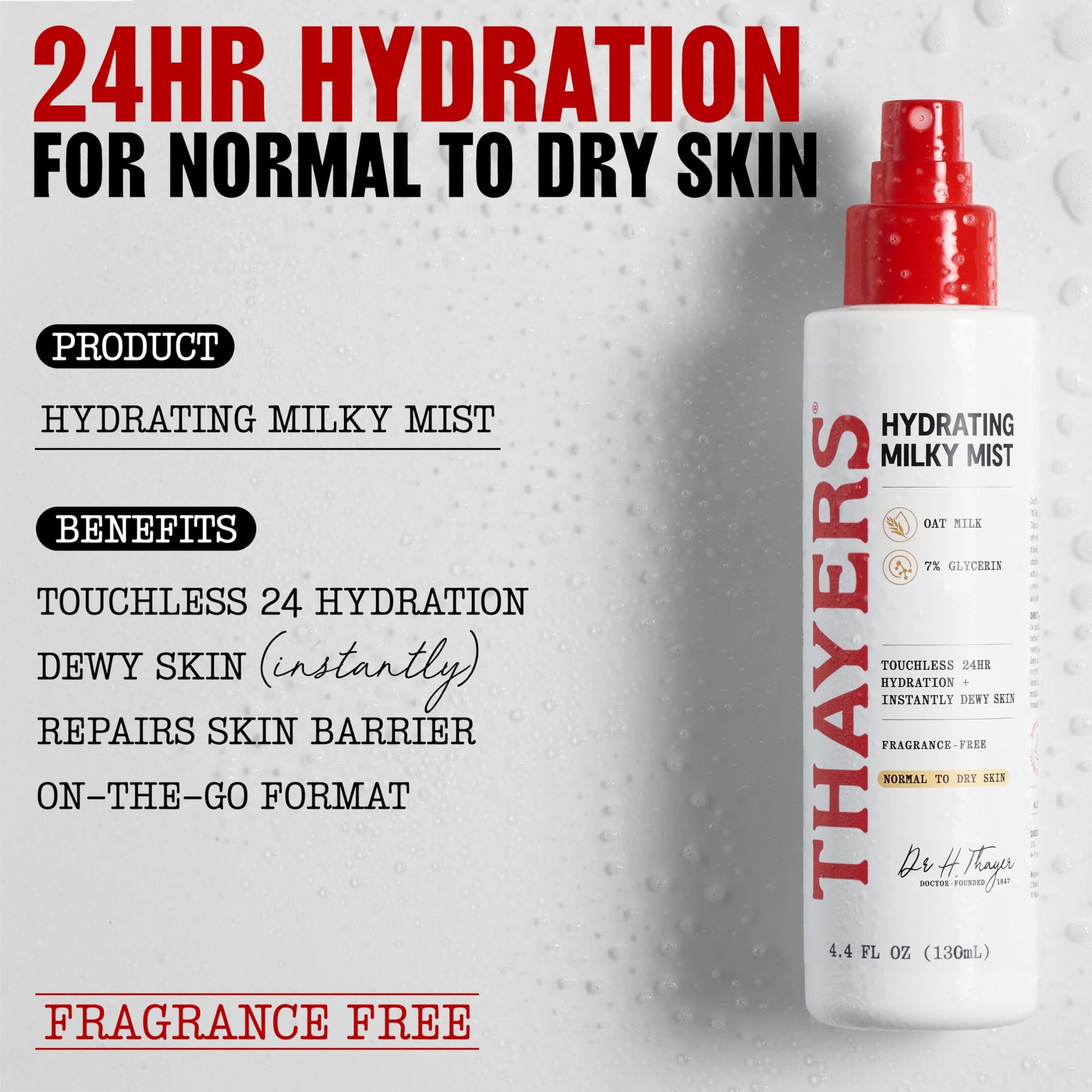 Light Gray THAYERS Milky Mist with Oat Milk & 7% Glycerin, Facial Spray for Skin Barrier Repair & 24 Hour Hydration, Toner Spray Made for All Skin Types, Fragrance-Free, 4.4 fl oz