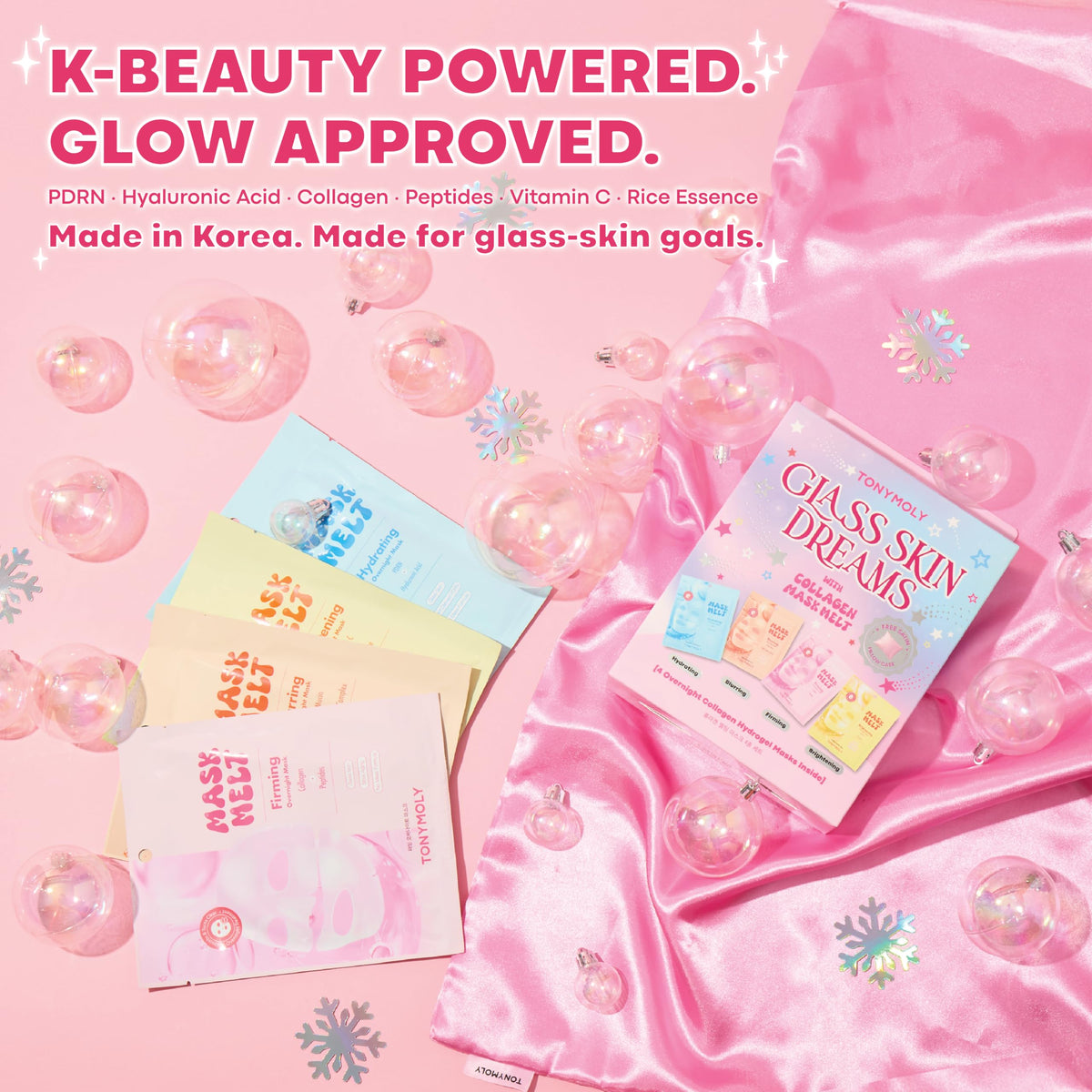 Pink TONYMOLY Glass Skin Dreams Korean Overnight Face Mask Set - Collagen, PDRN