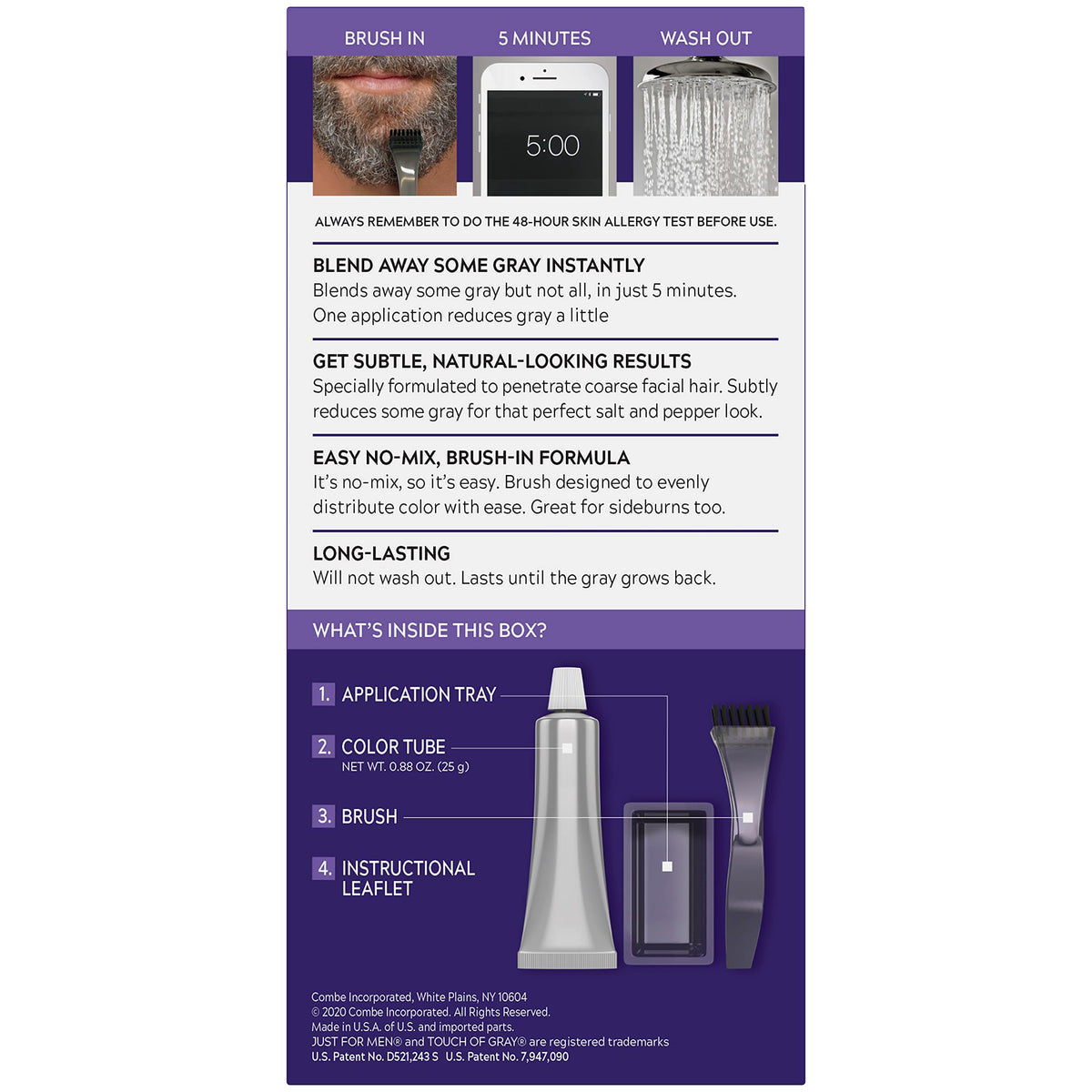 Light Gray Just For Men Touch of Gray Mustache & Beard, Beard Coloring for Gray Hair with Brush Included for Easy Application, Light & Medium Brown B-25/35, Pack of 3