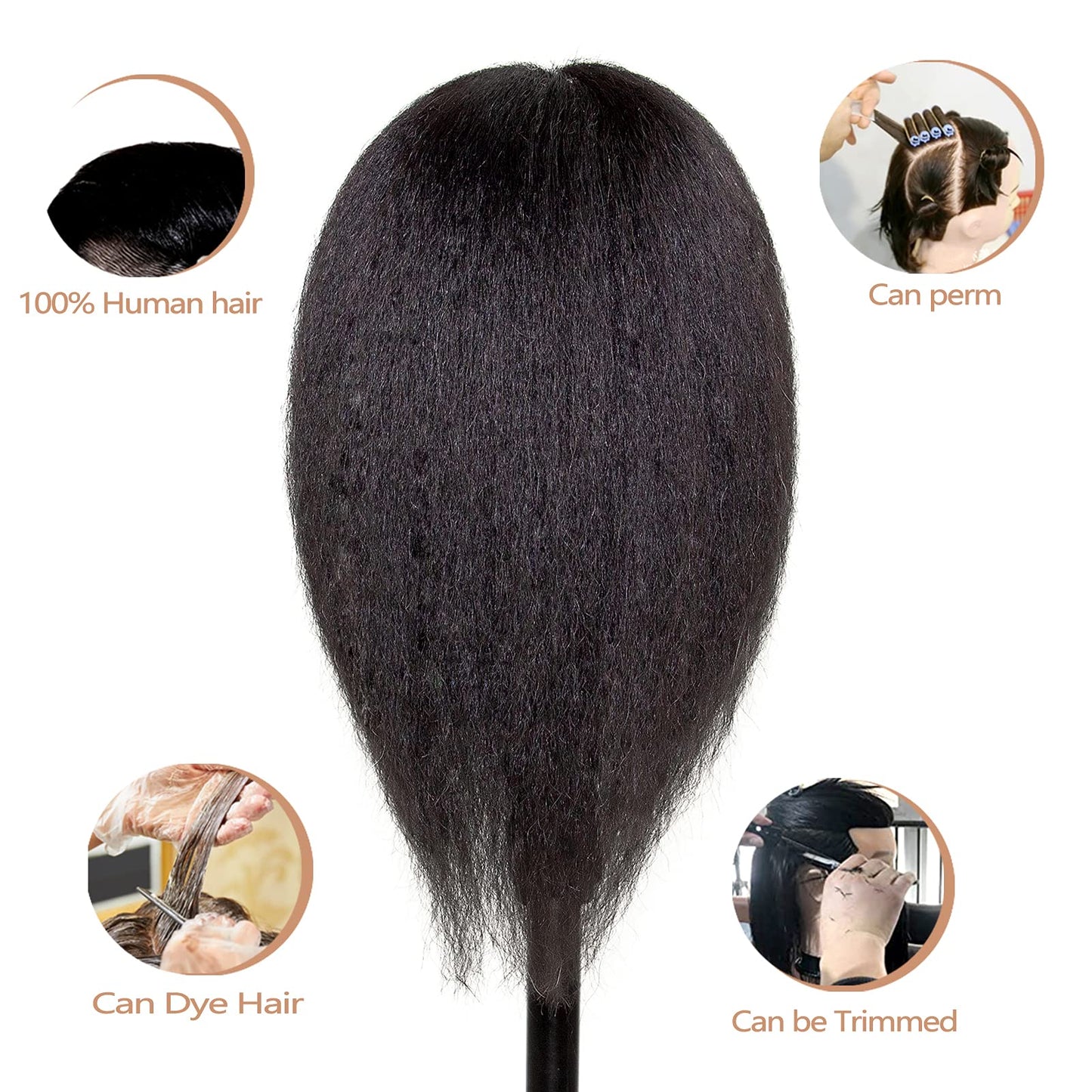 White Smoke JMHAIR Mannequins Head 16" 100% Real Hair For Manual Braiding Styling Practice Hairdresser School Manikin Head Curling Dyeing Hairdresser Cosmetology Doll Head Training Head- Female Black