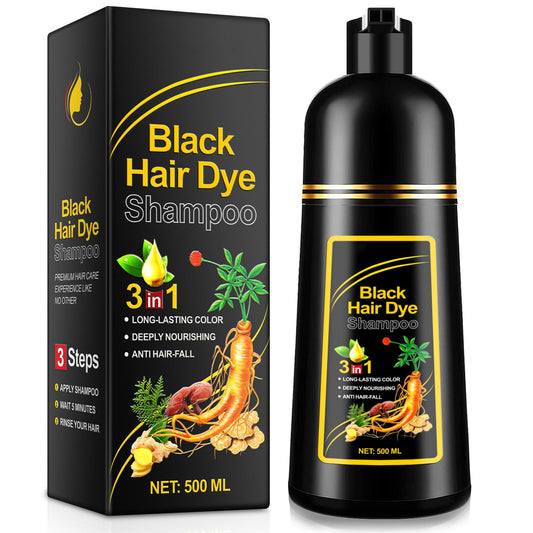 White Smoke KITNOBLIS Black Hair Dye Shampoo 3 in 1 for Gray Hair, 500ML Color Shampoo for Women & Men, Covers Gray Hair, Color & Cleanse in One Step, At-Home Hair Coloring