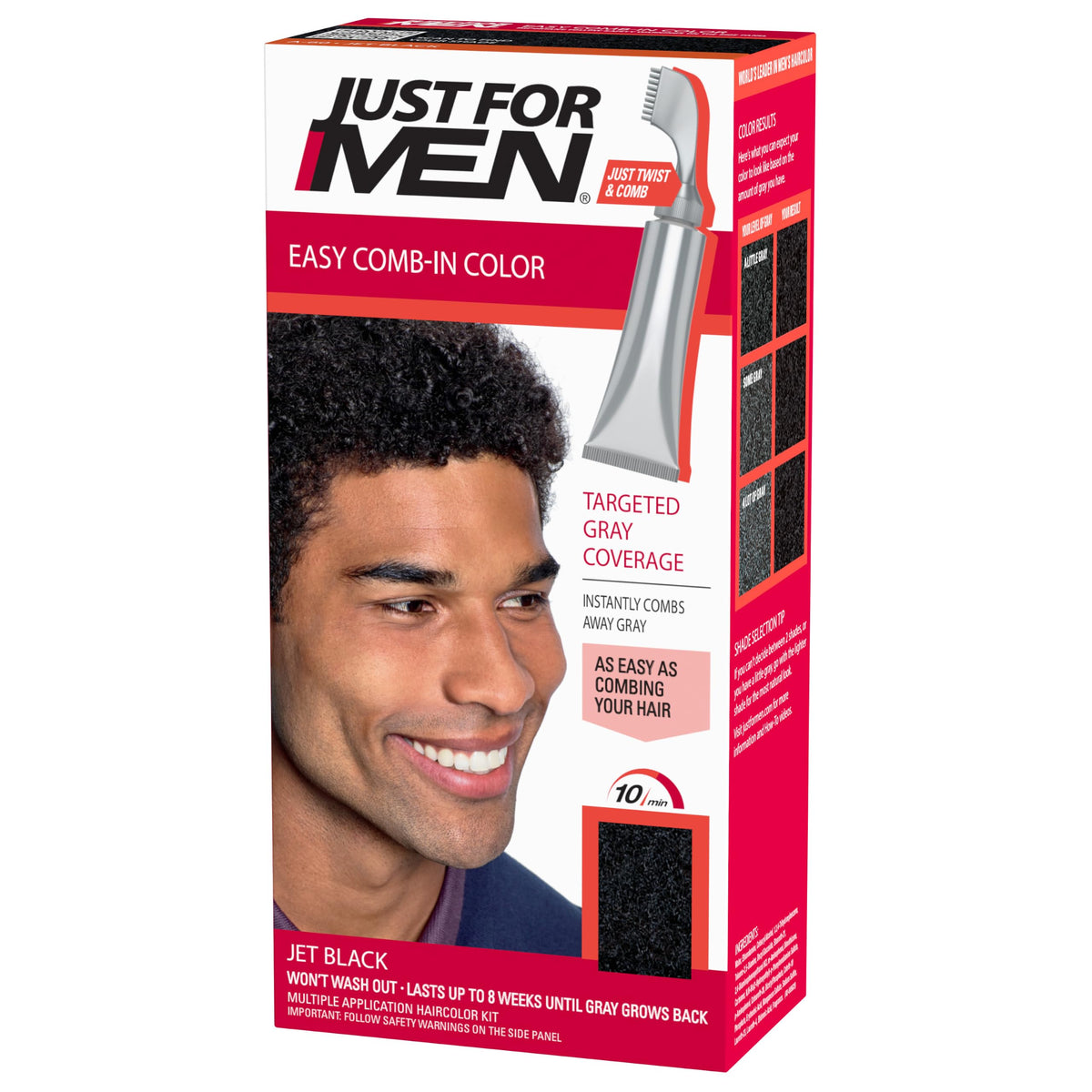 White Smoke JUST FOR MEN Easy Comb-In Color, No-Mix, Jet Black A-60 (3 Pack)