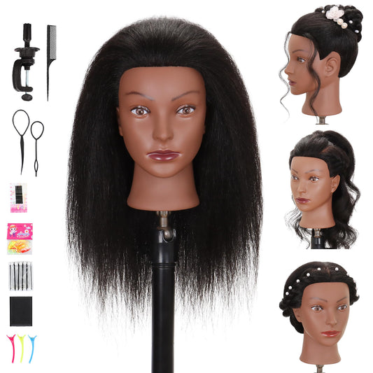 White Smoke Mannequin Head 100% Real Human Hair Training Doll Head for Braiding Styling Cosmetology Practice with Clamp Stand (18 Inch)