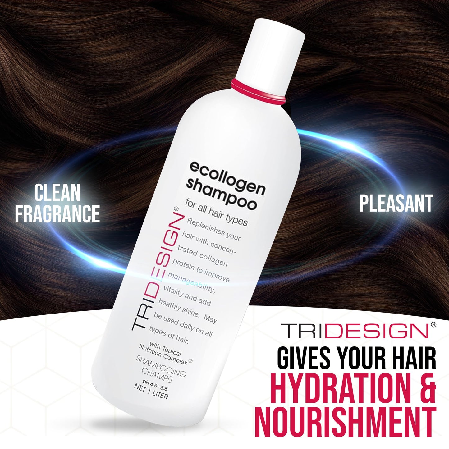 White Smoke TRI Design Ecollogen Shampoo - Hair Shampoo For Natural Hair - Moisturizing, Hydrating - Gentle Hair Products, Thickening, Volumizing Shampoo - Liter (33.8 oz.)