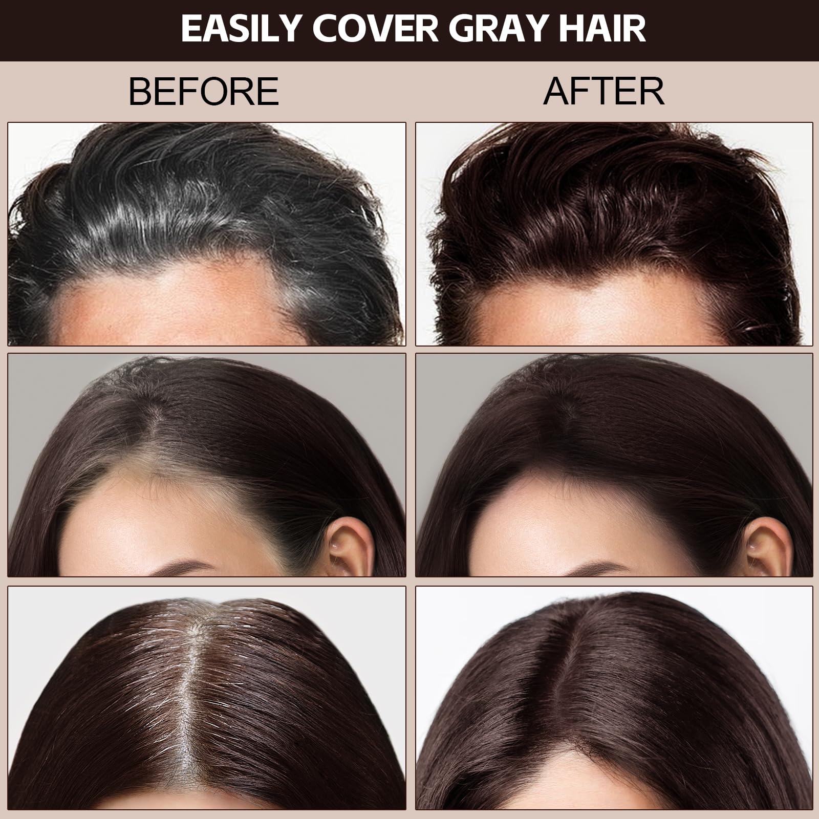 Black Boobeen Root Touch Up Hair Color Stick，Blendable Hairline Powder for Gray Coverage，Long Lasting Root Cover Up & Thinning Edges,Natural Finish for Women & Men
