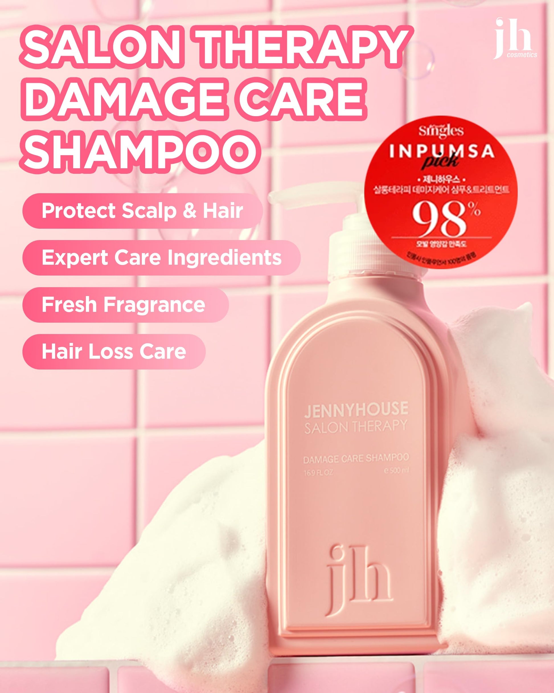 Misty Rose JENNYHOUSE Salon Therapy Damage Care Shampoo - Korean Beauty Hair Strengthening Nourishing with Collagen, Panthenol - Floral Scent - Healthy Scalp & Hair Care, 16.9 fl.oz