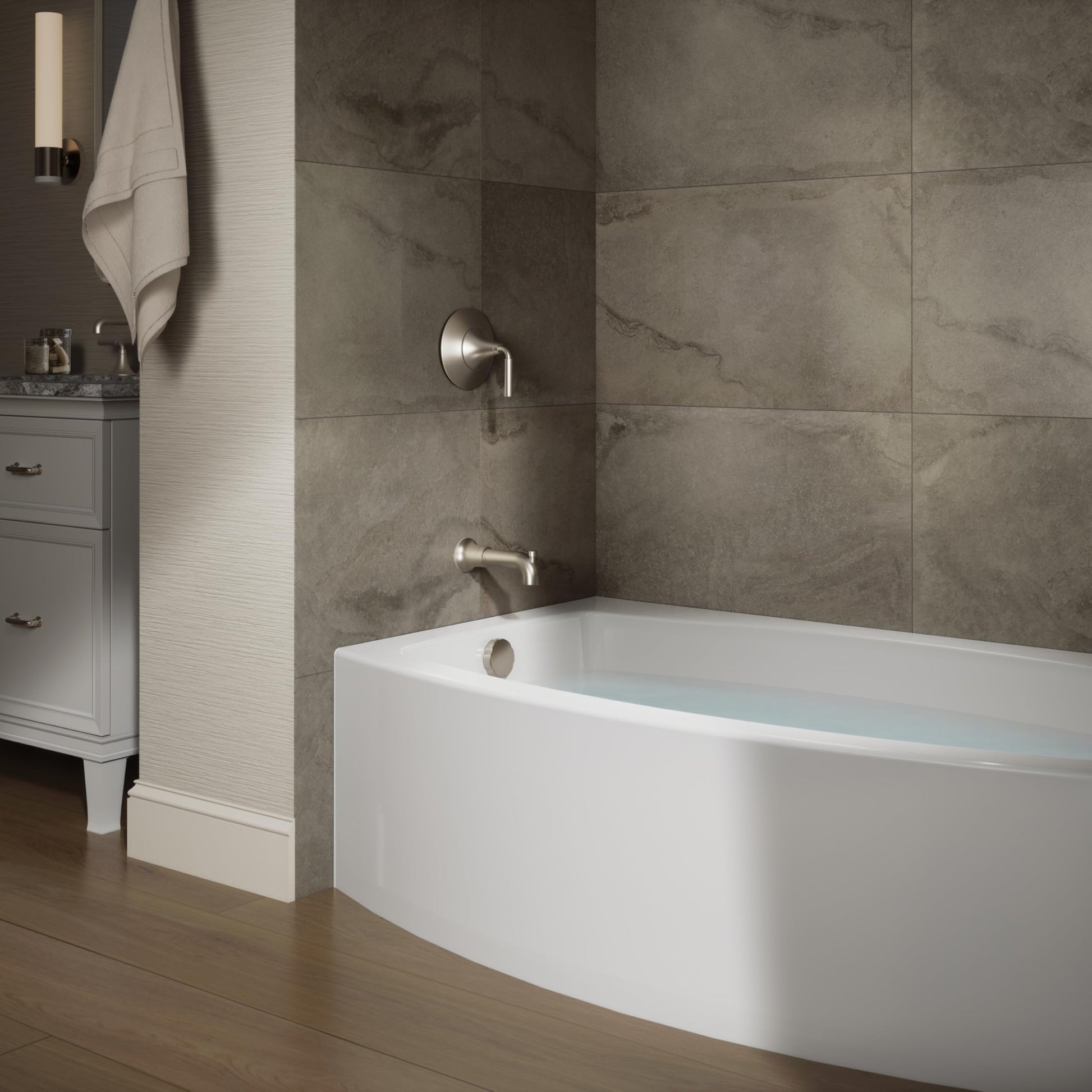 Dim Gray KOHLER 1100-LA-0 Expanse 60" x 32" Acrylic Alcove Bathtub with Left-Hand Drain, Compact Design Soaking Tub, White