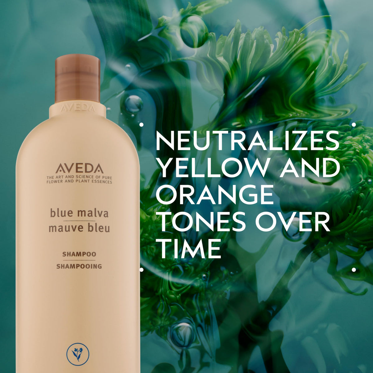 Tan AVEDA Blue Malva Shampoo | Purple Shampoo for Gray and Blonde Hair | Neutralizes Brassiness and Yellow Tones |With Blue Malva and Coneflower | 95% Naturally Derived* | Liter Size | 33.8 Fl Oz