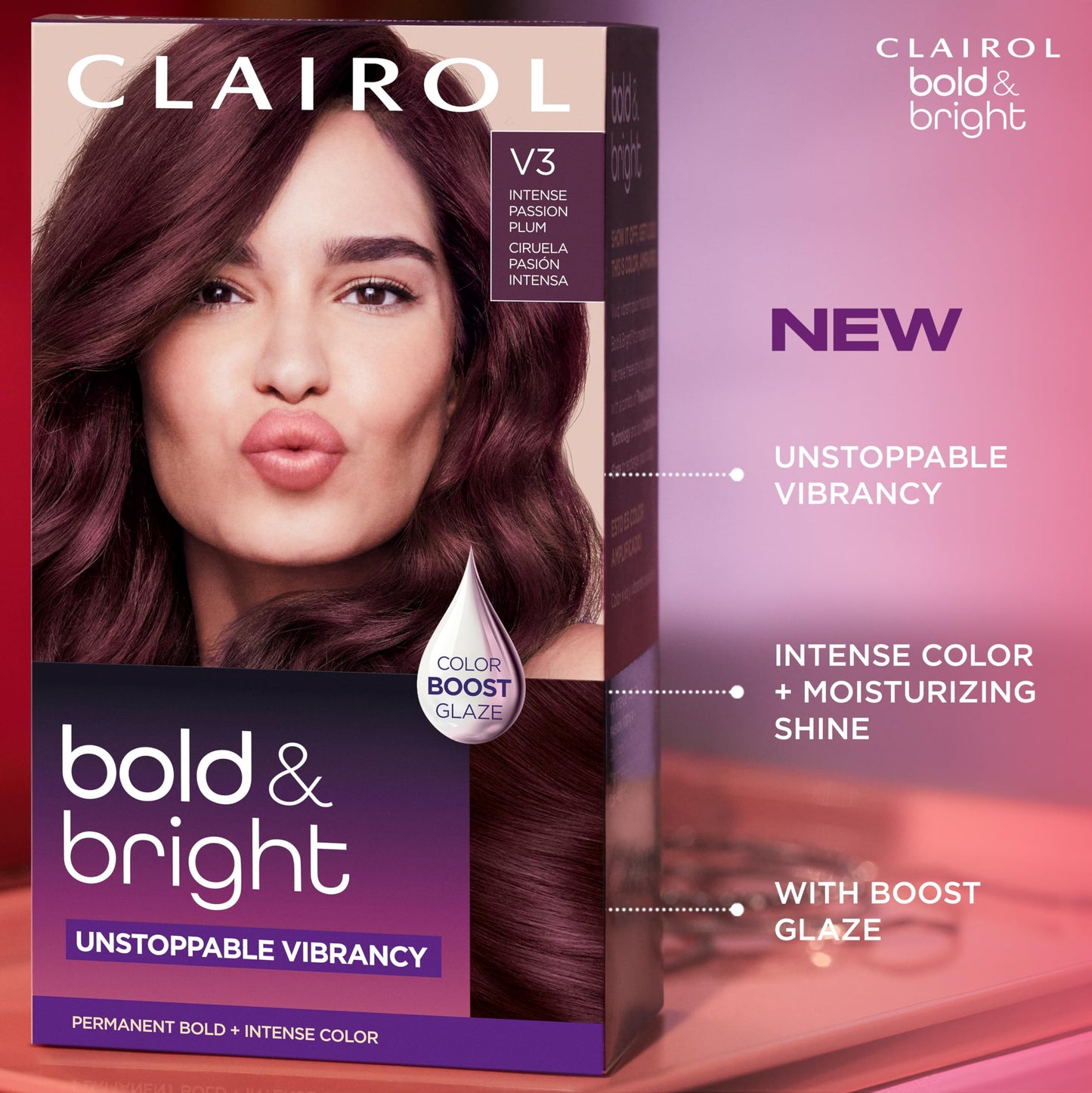 Black Clairol Bold & Bright Permanent Hair Dye, 40 Cafecito Hair Color | Intense Vibrancy + Moisturizing Shine | Includes Color Boost Glaze to Amplify Color Anytime | Pack of 1