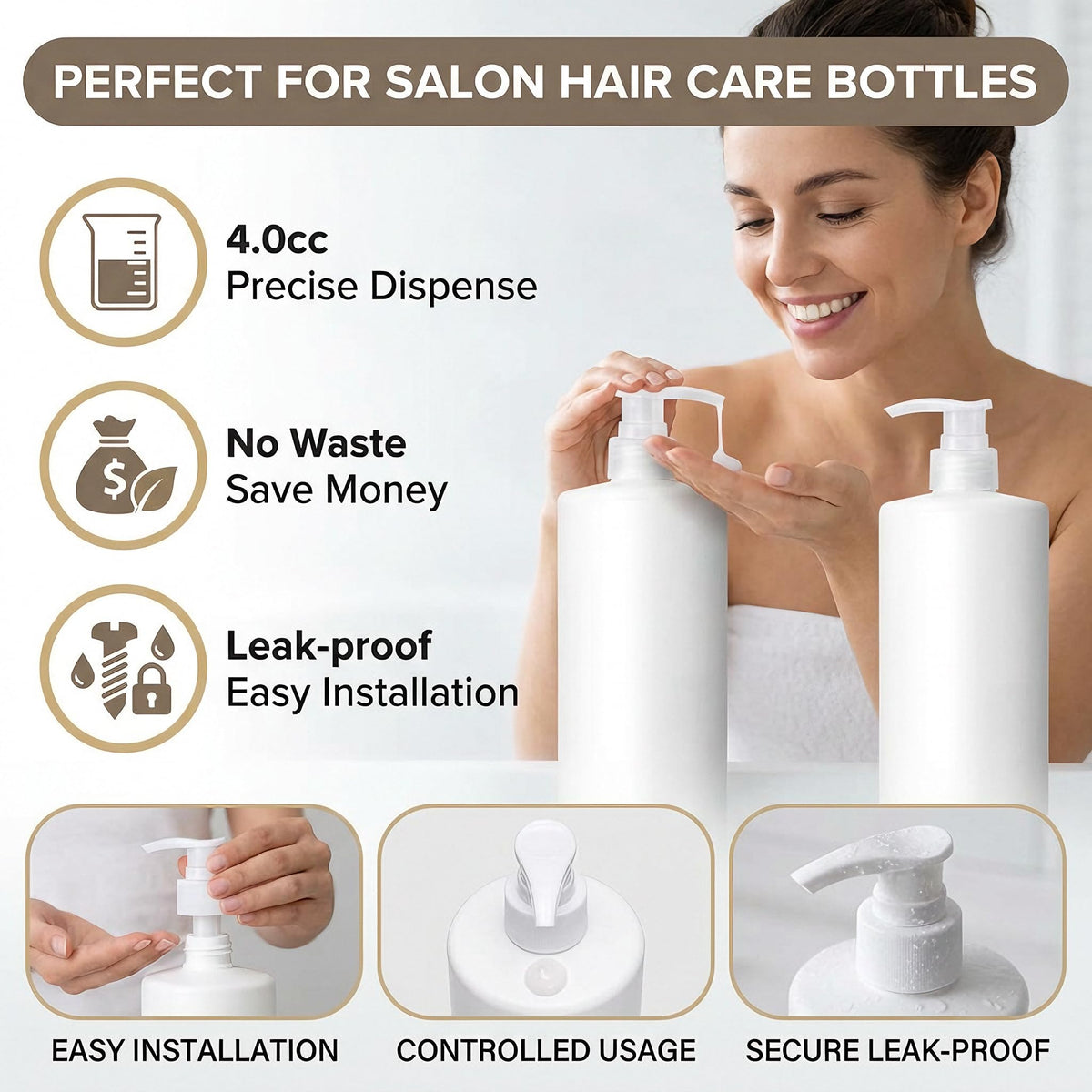 White Smoke 2 Pack Liter Pump for Paul Mitchell Shampoo and Conditioner 1 L / 33.8 oz Bottles, Pump for Paul Mitchell Shampoo 33.8 oz Pumps Dispenser