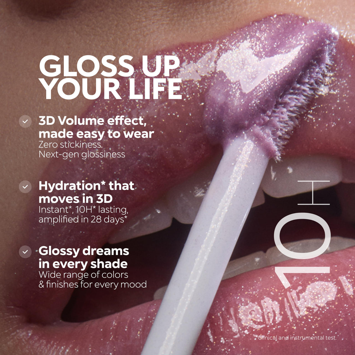 Dim Gray KIKO 3D Hydra Lip Gloss, Hydrating Lip Gloss, 10 Sparkling Strawberry