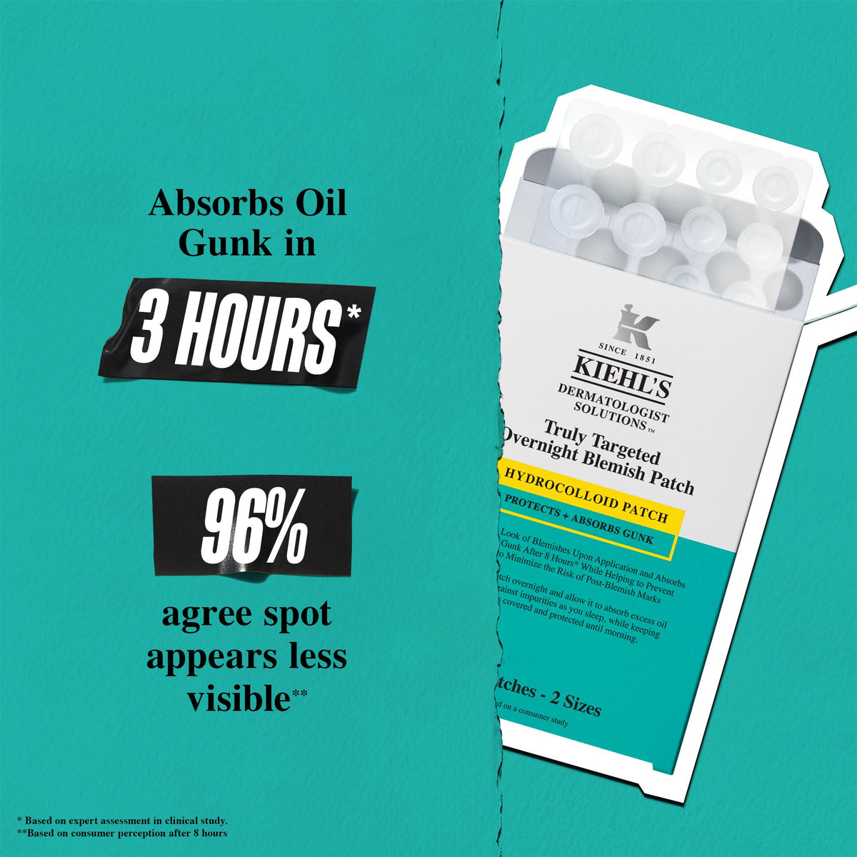 Light Sea Green Kiehl's - Overnight Pimple Patches - Invisible Blemish Patch - 22 Count