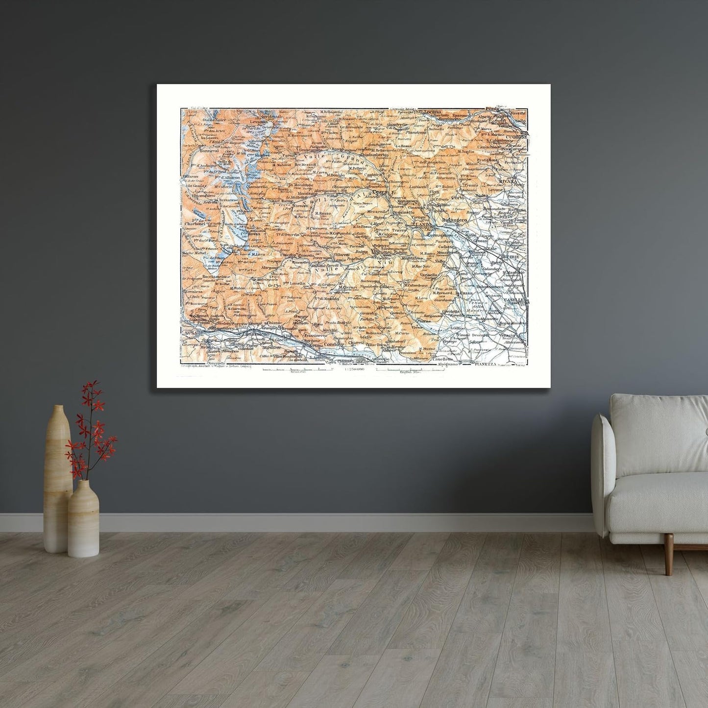 Dark Slate Gray ArtDirect Europe Lanza Region France Italy - Bertarelli 1914 Custom Framed Art Print Giclee Print or Canvas Options with Various Sizes and Customization by Bertarelli