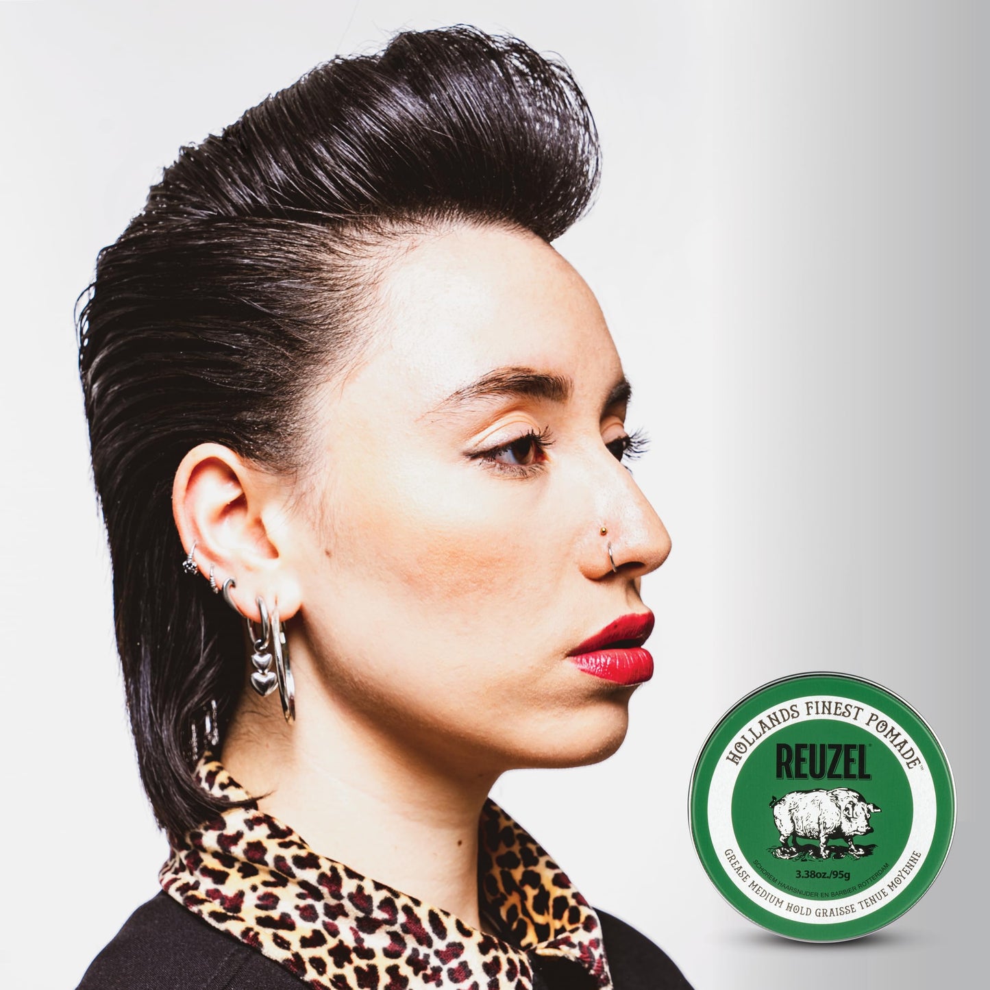 Lavender REUZEL Green Grease Pomade, Medium All Day Hold, Oil-Based Styling Wax, Medium Shine, Easy To Wash Out, For All Hair Types