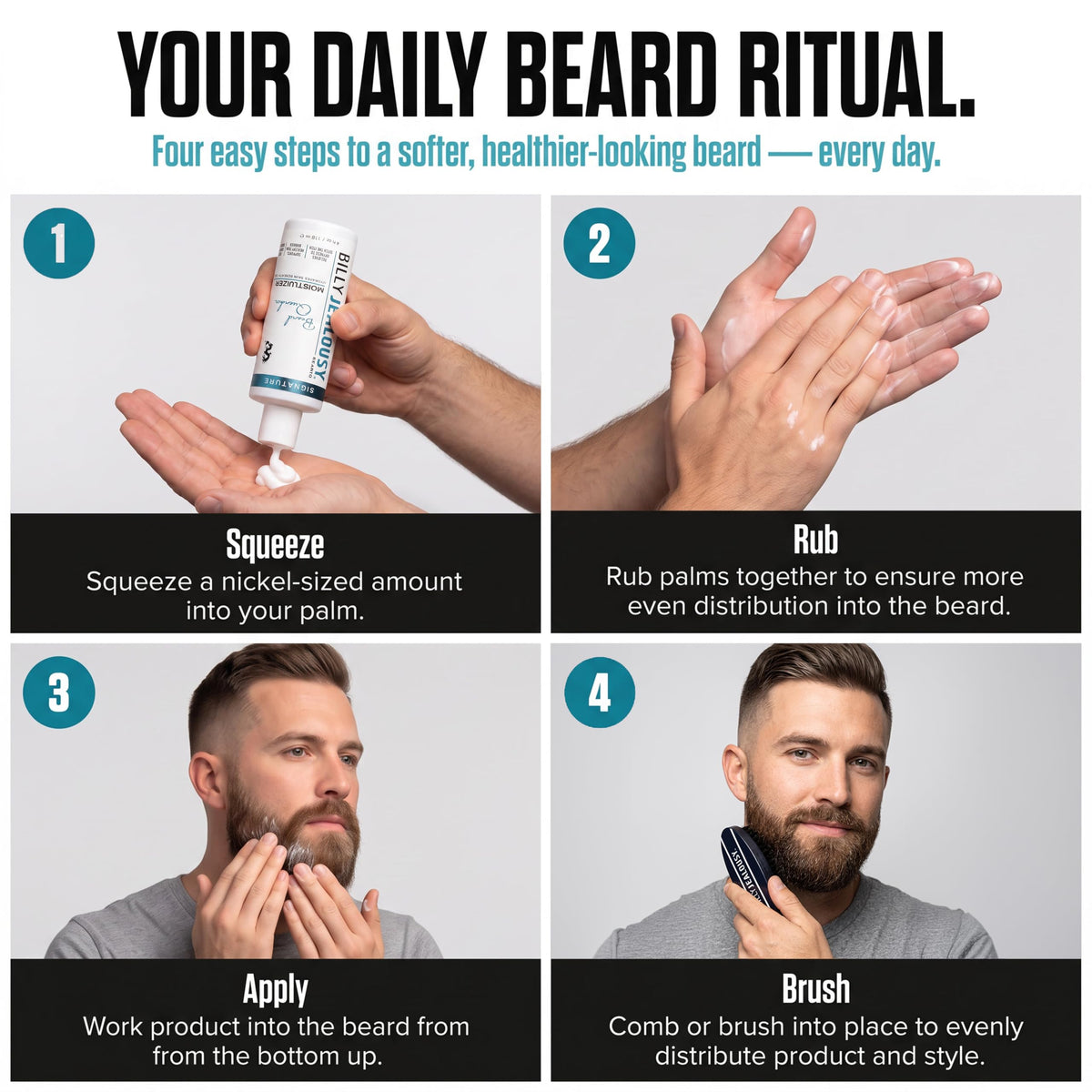 Light Gray Billy Jealousy Beard Quencher, Nourishing and Strengthening Moisturizer for Mane and Skin with Shea Butter, Amino Acids and Black Oat Seed, Fights Frizz, Relieves Itch and Flakes, 4 Fl Oz