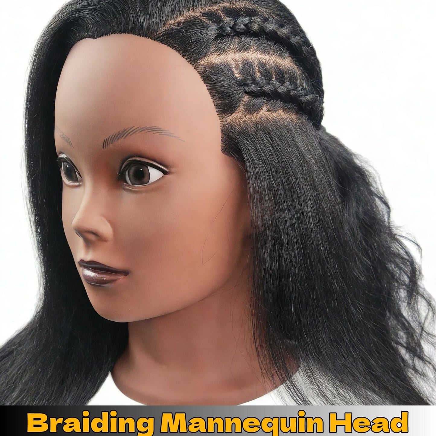 White Smoke Czrleaty Yaki Hair Mannequin Head for Braiding, Black Mannequin Head with Hair - 21" Training Doll Head for Kids Hair Styling or Braiding Practice